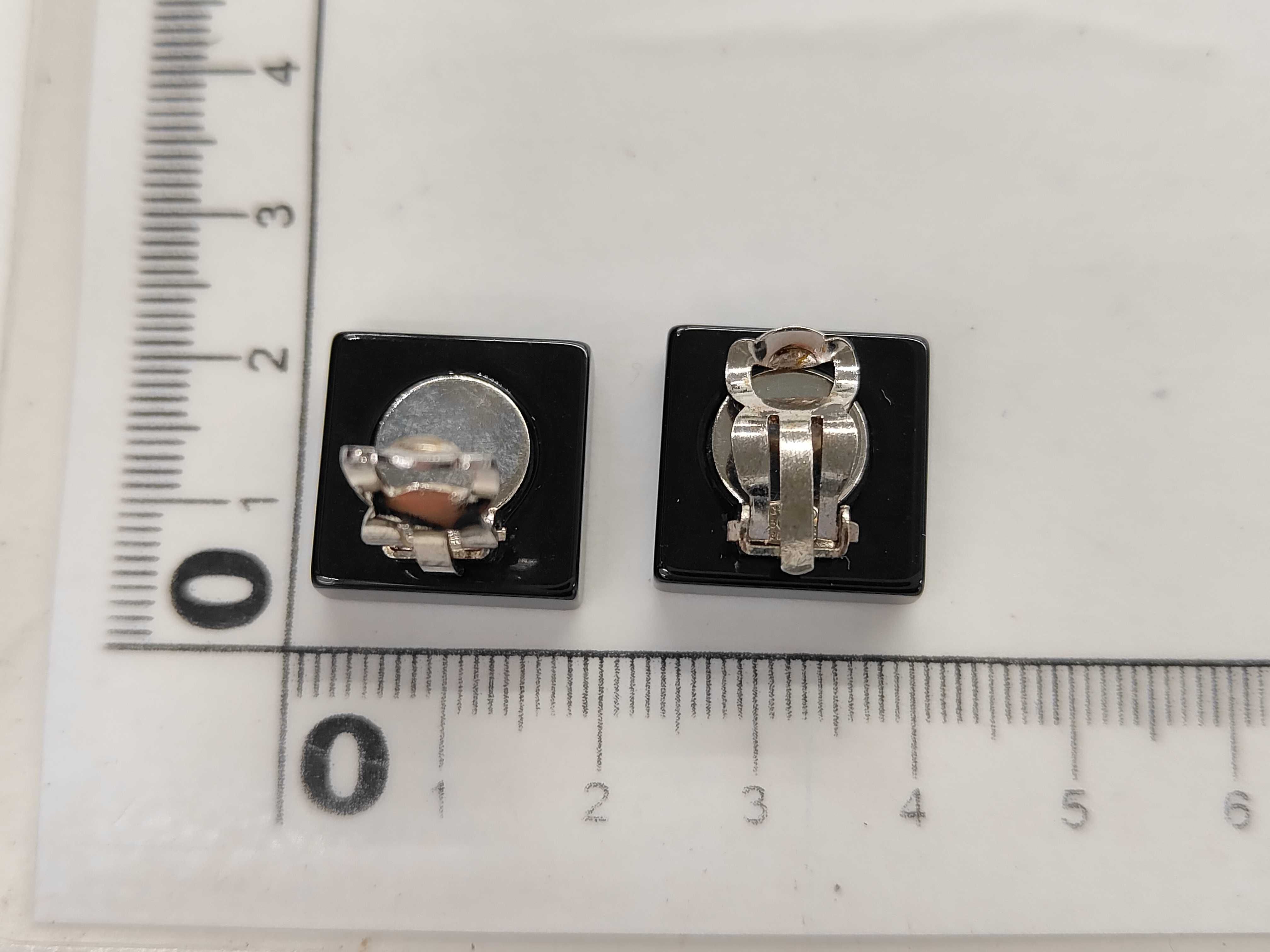 Coco Mark Snap Button Square Earrings, Black x Silver — view 6