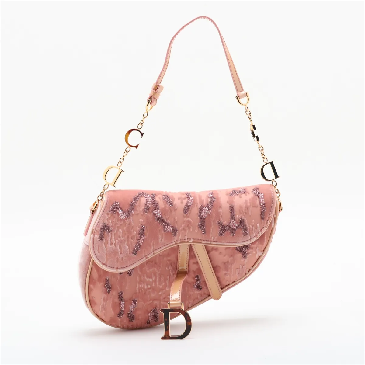 Saddle Bag, Velour Chain Handbag, Pink, Unsigned Guarantee Card