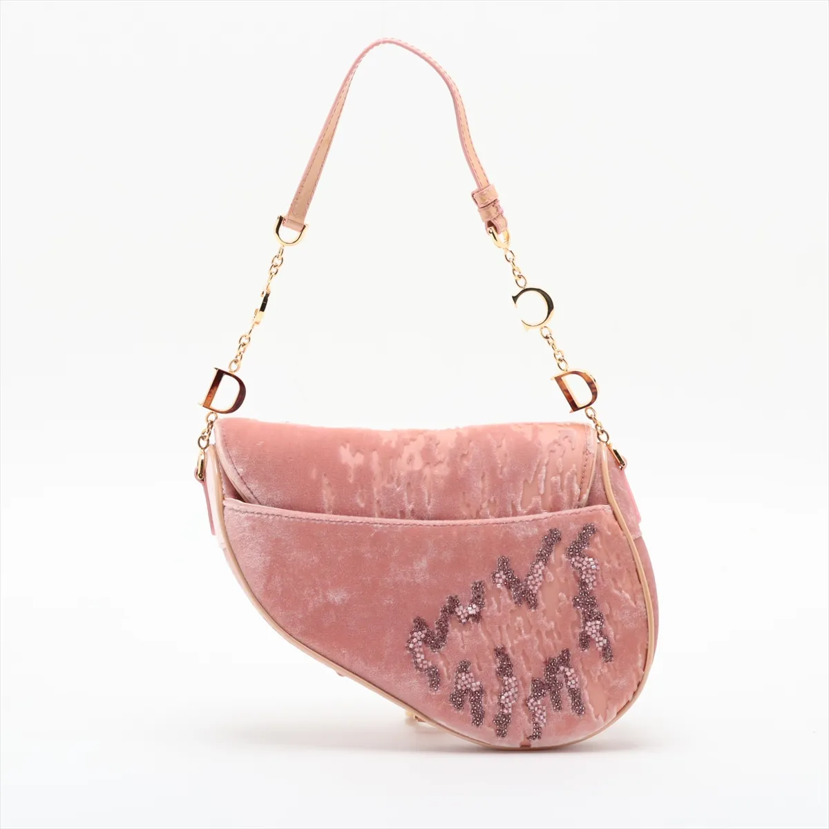 Saddle Bag, Velour Chain Handbag, Pink, Unsigned Guarantee Card — view 2
