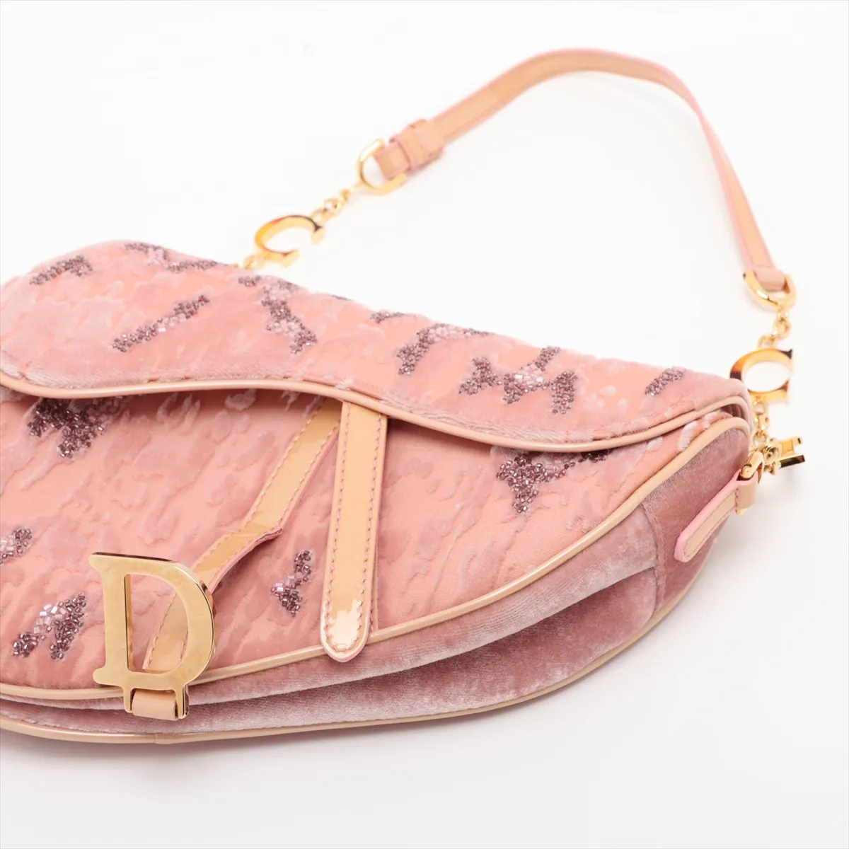 Saddle Bag, Velour Chain Handbag, Pink, Unsigned Guarantee Card — view 3