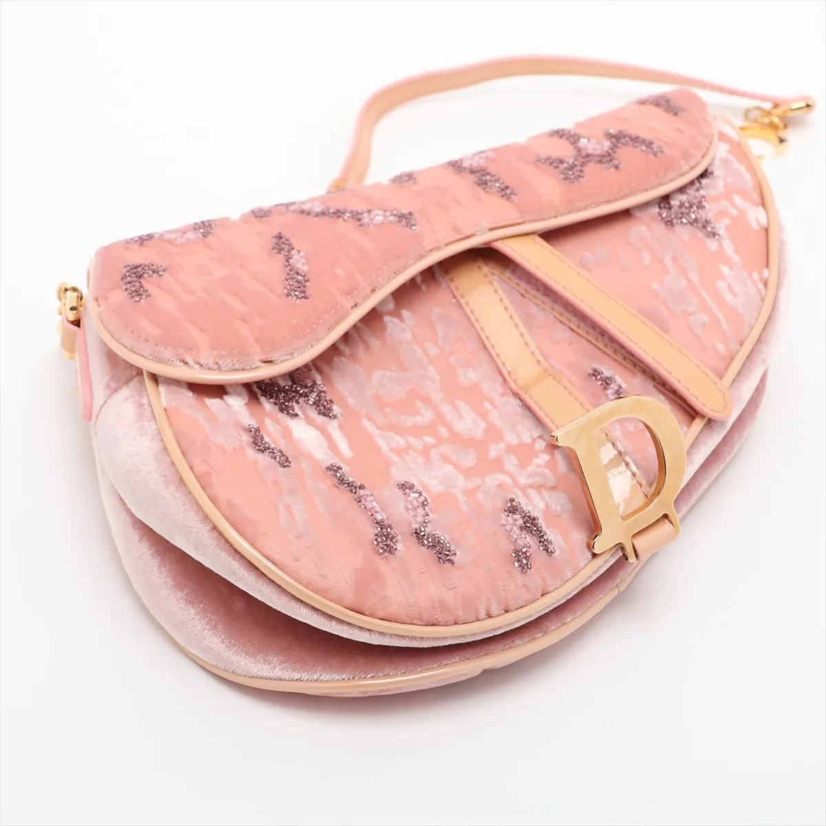 Saddle Bag, Velour Chain Handbag, Pink, Unsigned Guarantee Card — view 4