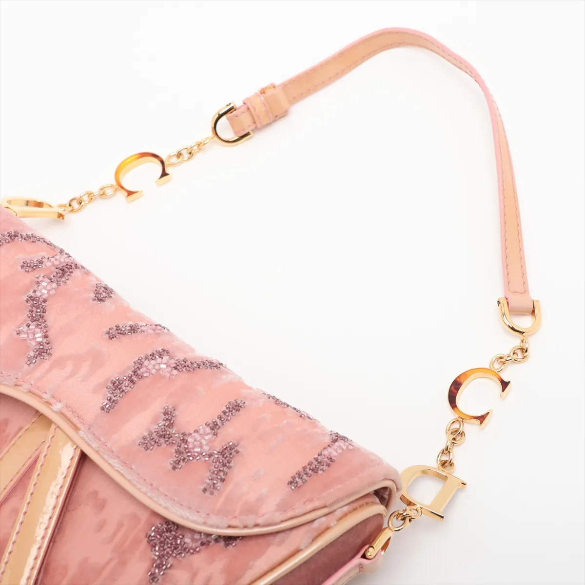 Saddle Bag, Velour Chain Handbag, Pink, Unsigned Guarantee Card — view 5