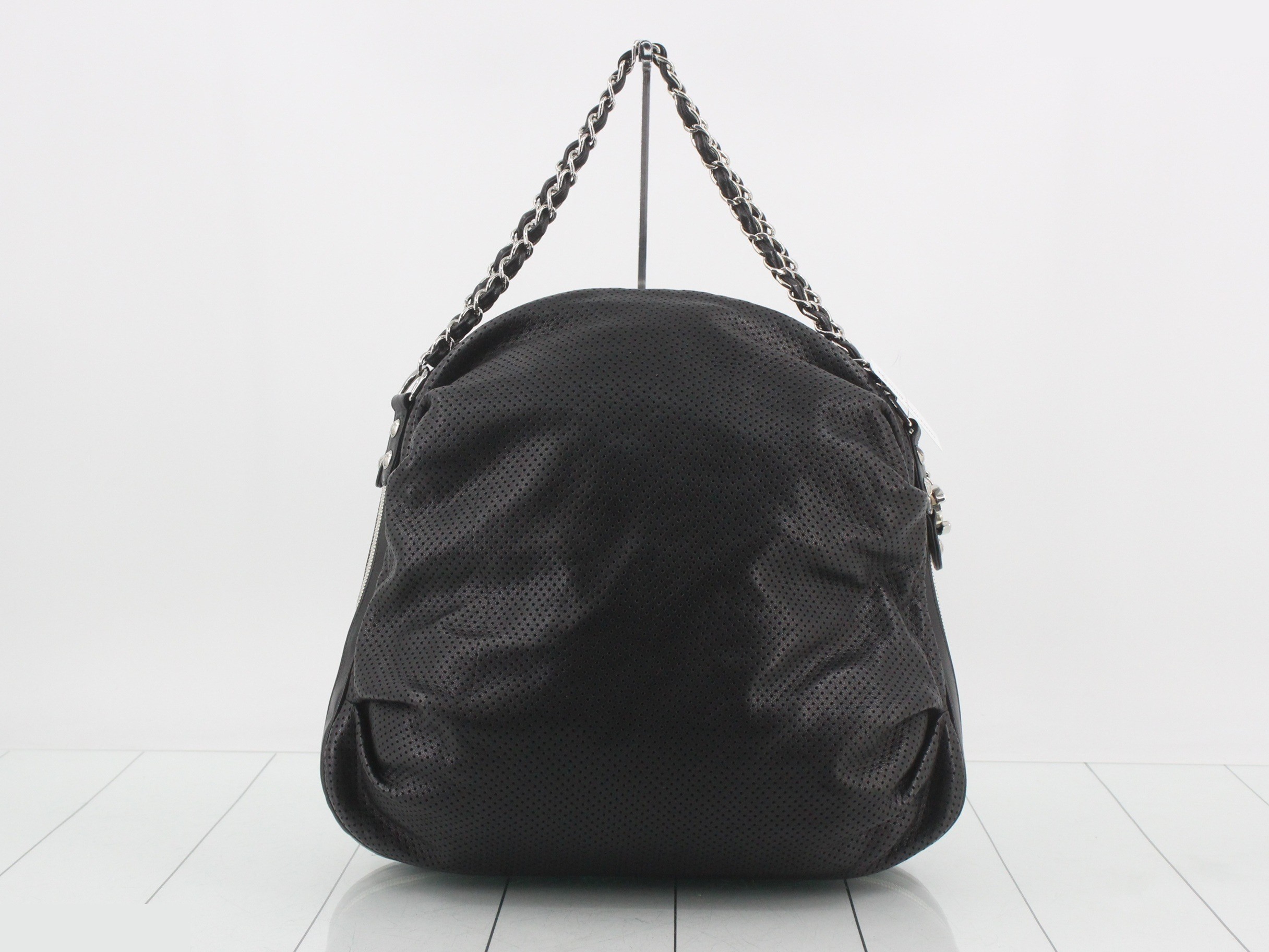 perforated leather chain handbag with Coco Mark, black hardware, serial number 8. — view 2