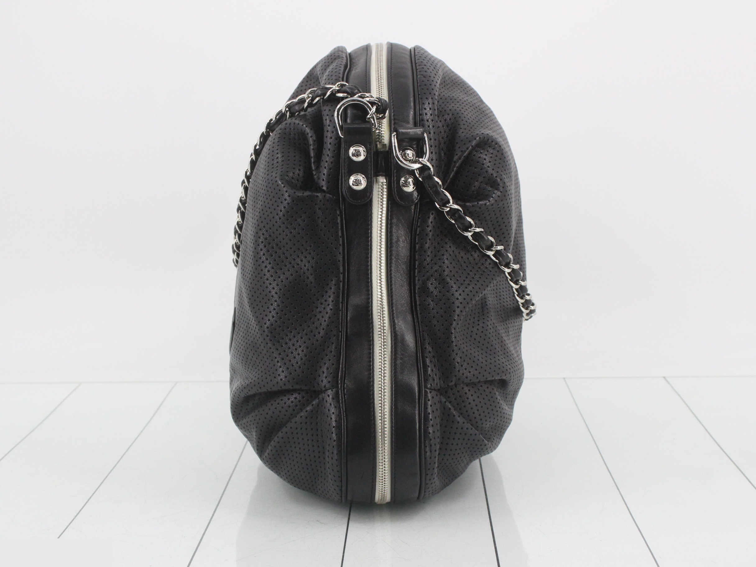 perforated leather chain handbag with Coco Mark, black hardware, serial number 8. — view 3