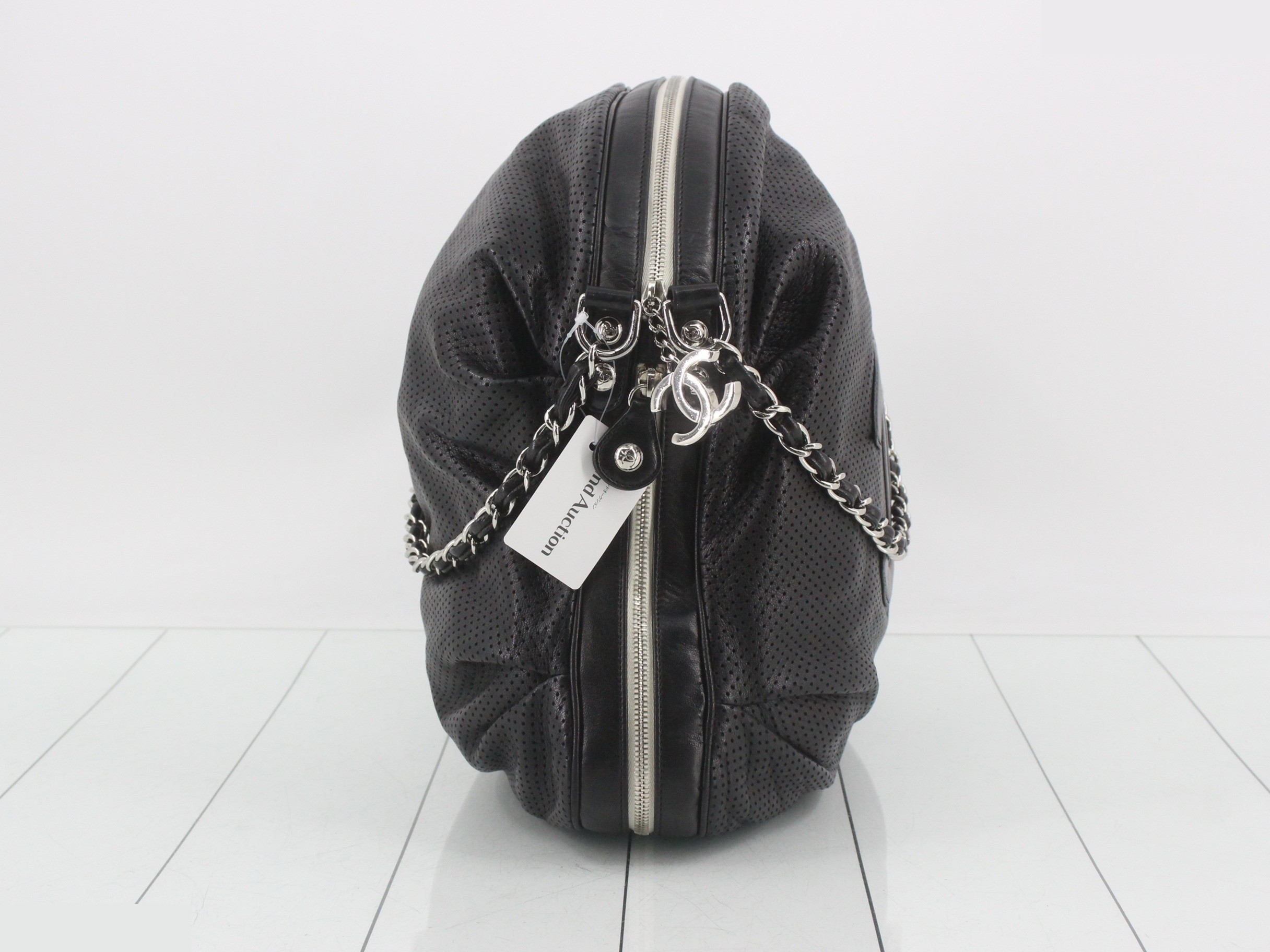 perforated leather chain handbag with Coco Mark, black hardware, serial number 8. — view 4