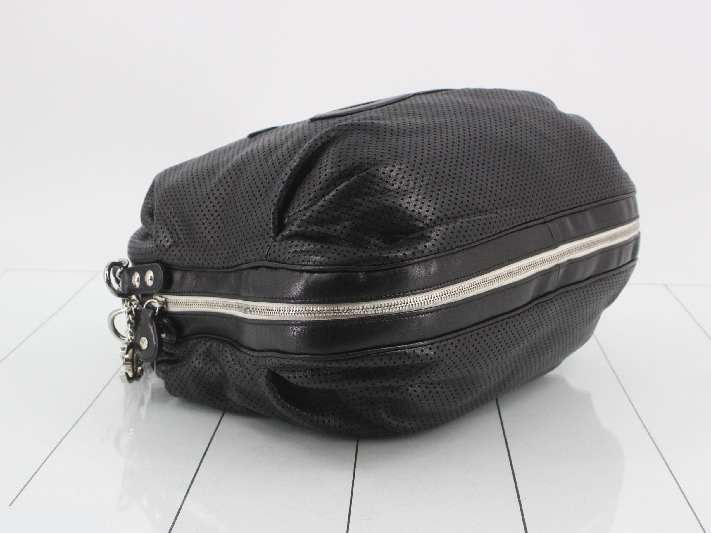 perforated leather chain handbag with Coco Mark, black hardware, serial number 8. — view 5