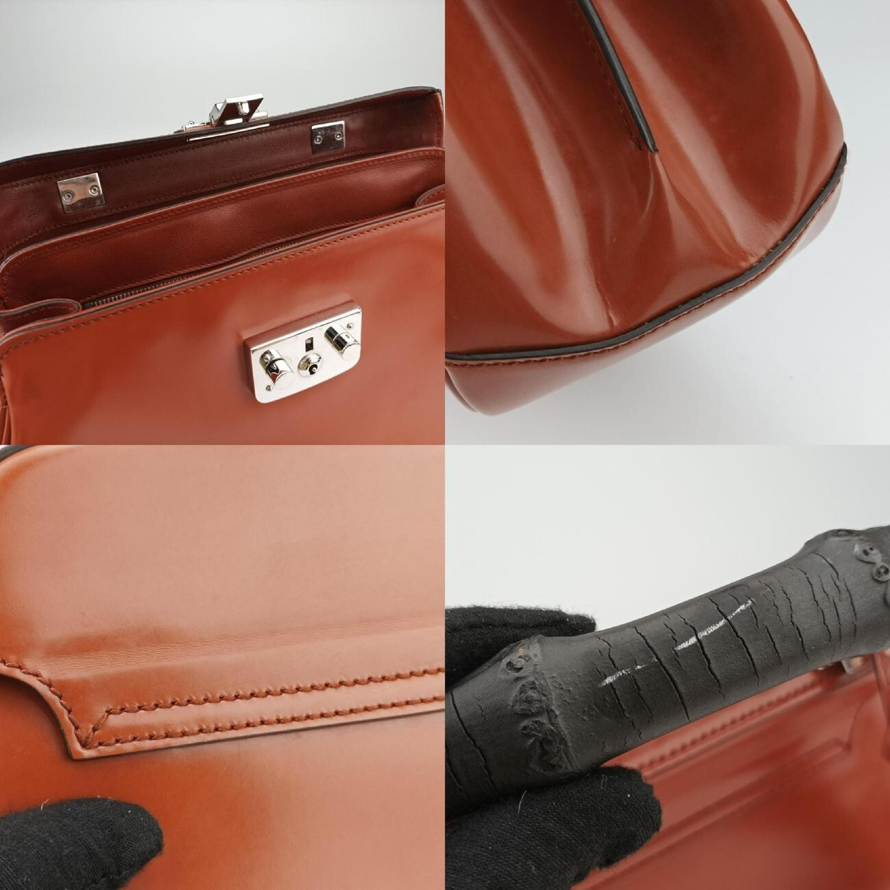 Bamboo Orange Leather Handbag 331830 B014903254 — view 9
