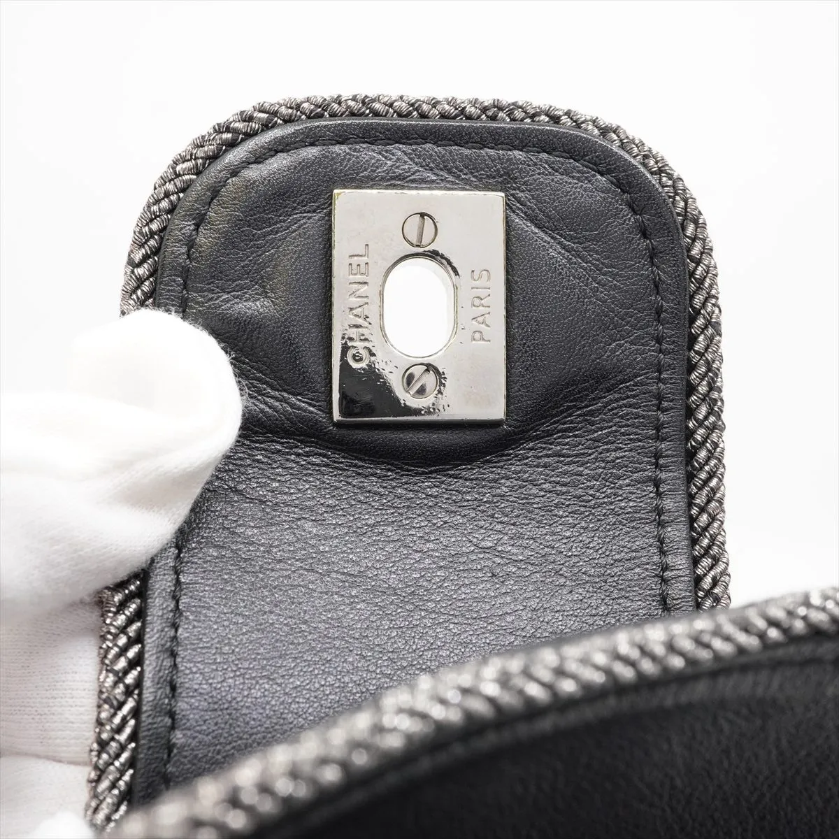 Matelassé Calfskin Single Flap Double Chain Bag, Black with Silver Hardware, 27128256, Dust Bag Included, Elementary Chic. — view 11