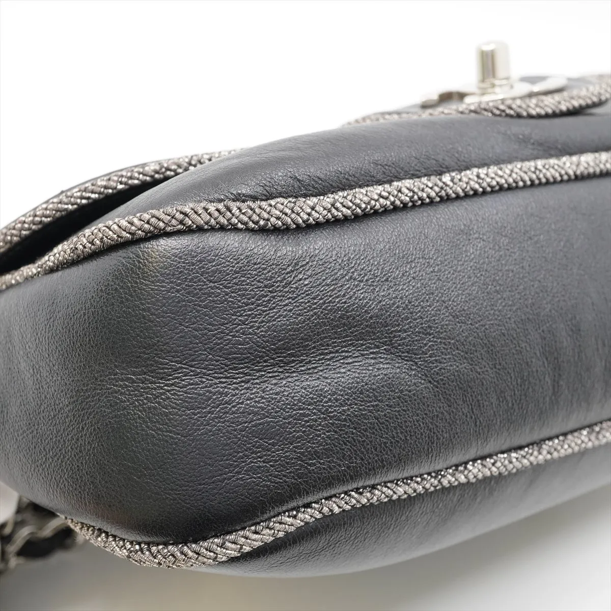 Matelassé Calfskin Single Flap Double Chain Bag, Black with Silver Hardware, 27128256, Dust Bag Included, Elementary Chic. — view 13
