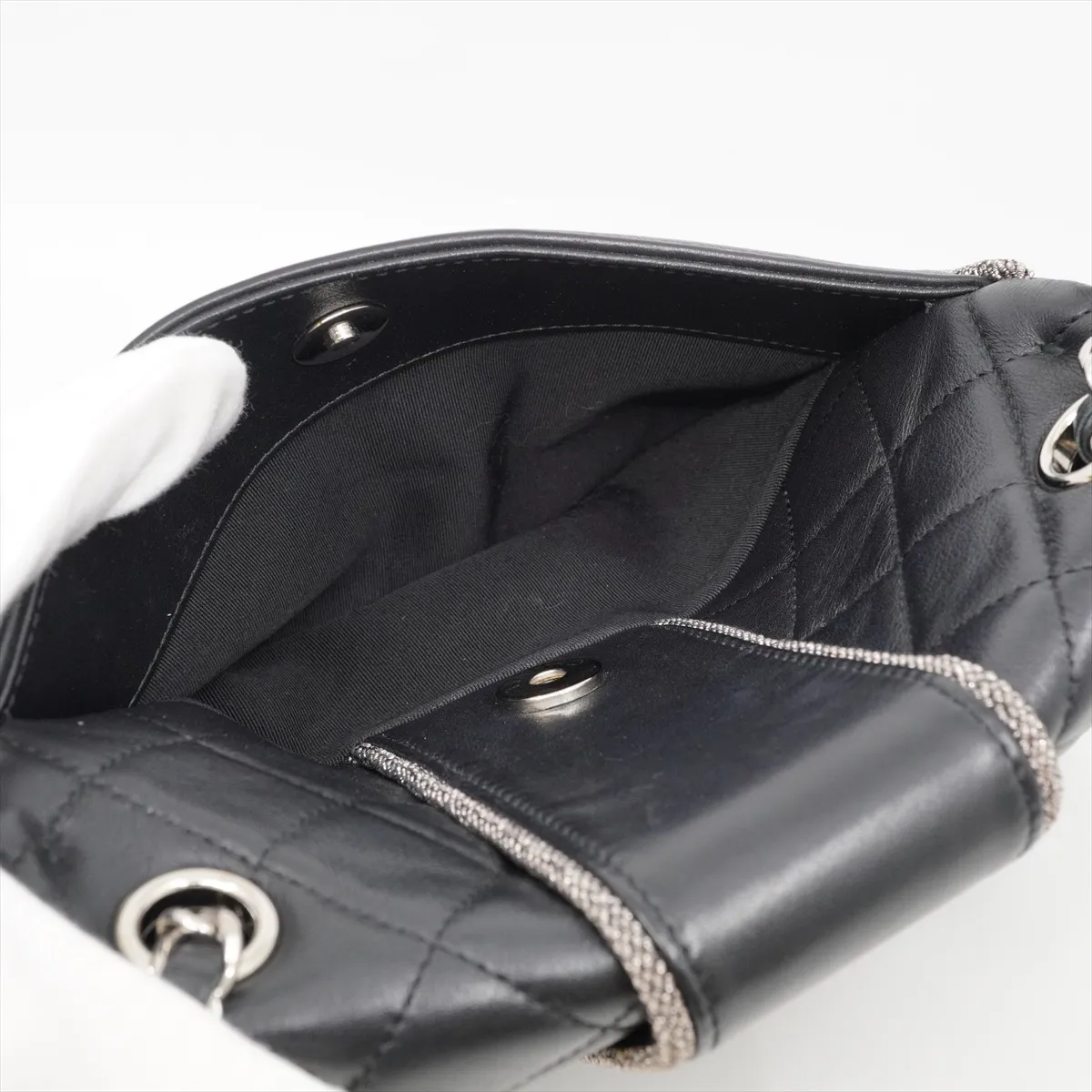 Matelassé Calfskin Single Flap Double Chain Bag, Black with Silver Hardware, 27128256, Dust Bag Included, Elementary Chic. — view 8