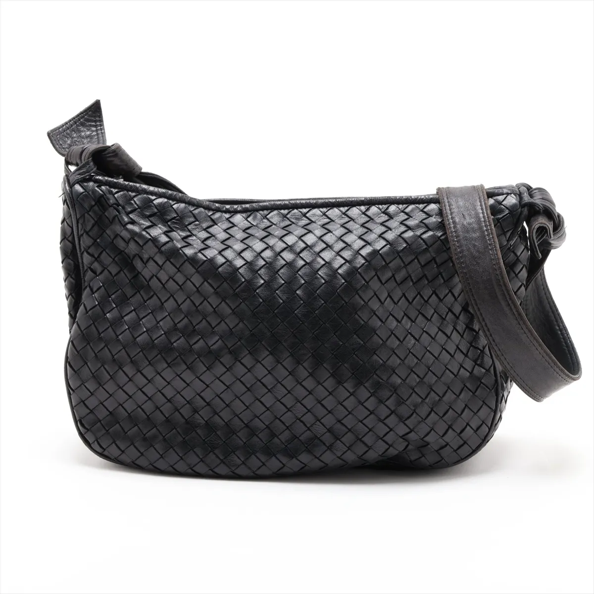 Intrecciato Leather Shoulder Bag, Black