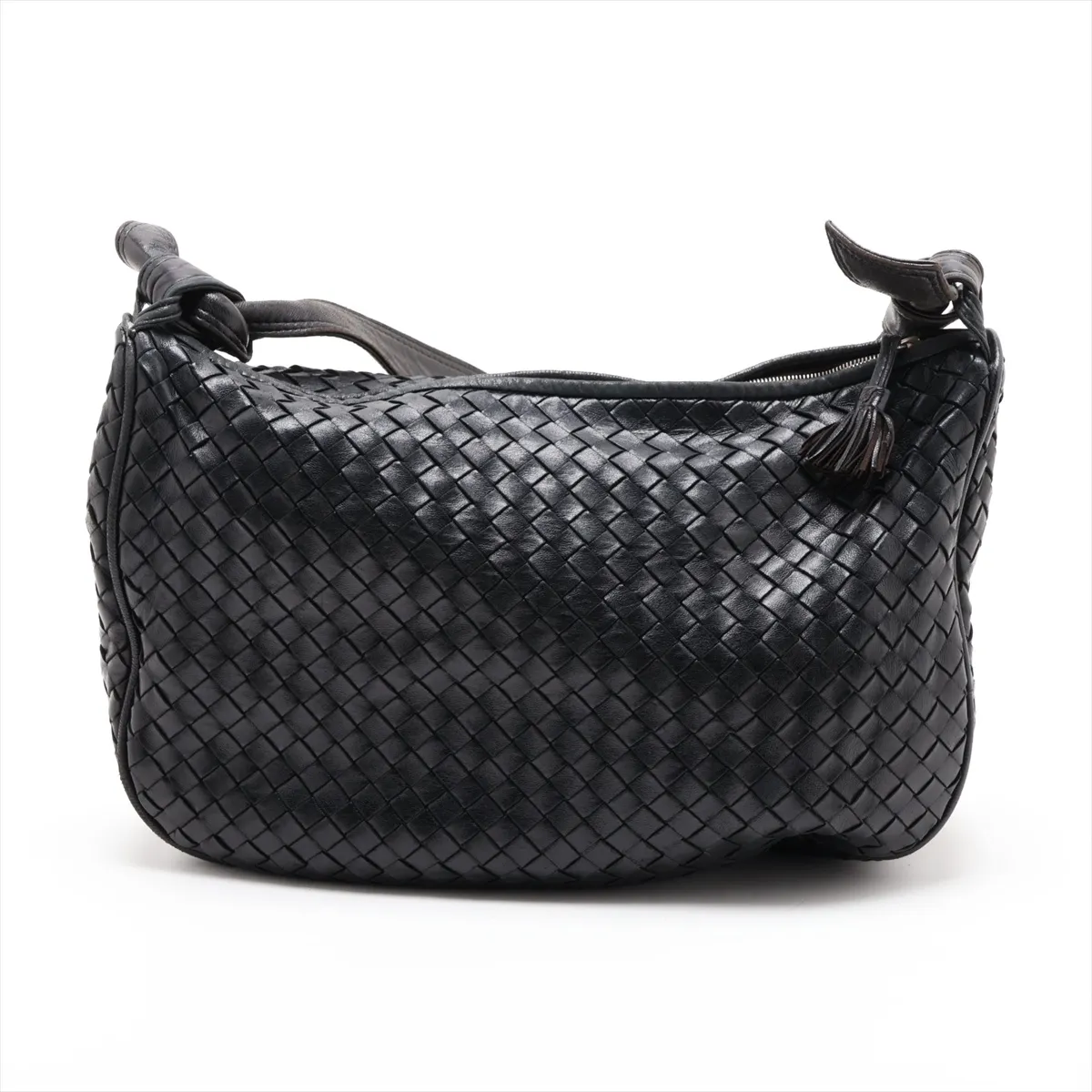 Intrecciato Leather Shoulder Bag, Black — view 2