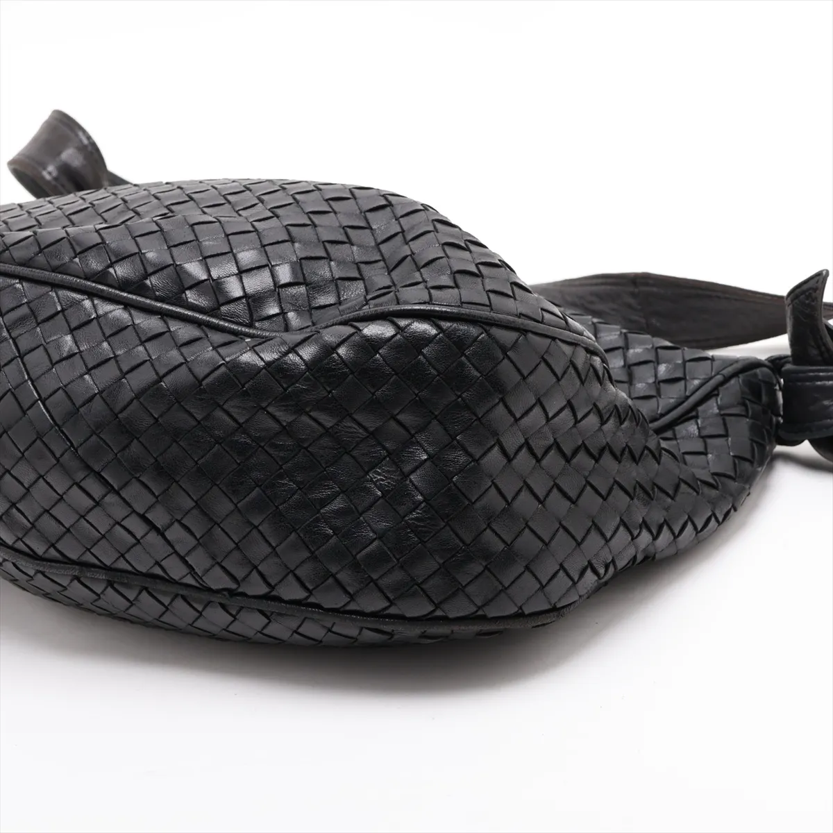 Intrecciato Leather Shoulder Bag, Black — view 3