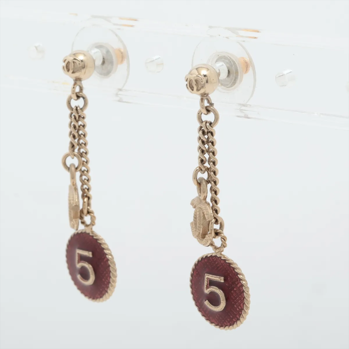 No. 5 Earrings (Pair) GP Gold x Red — view 3