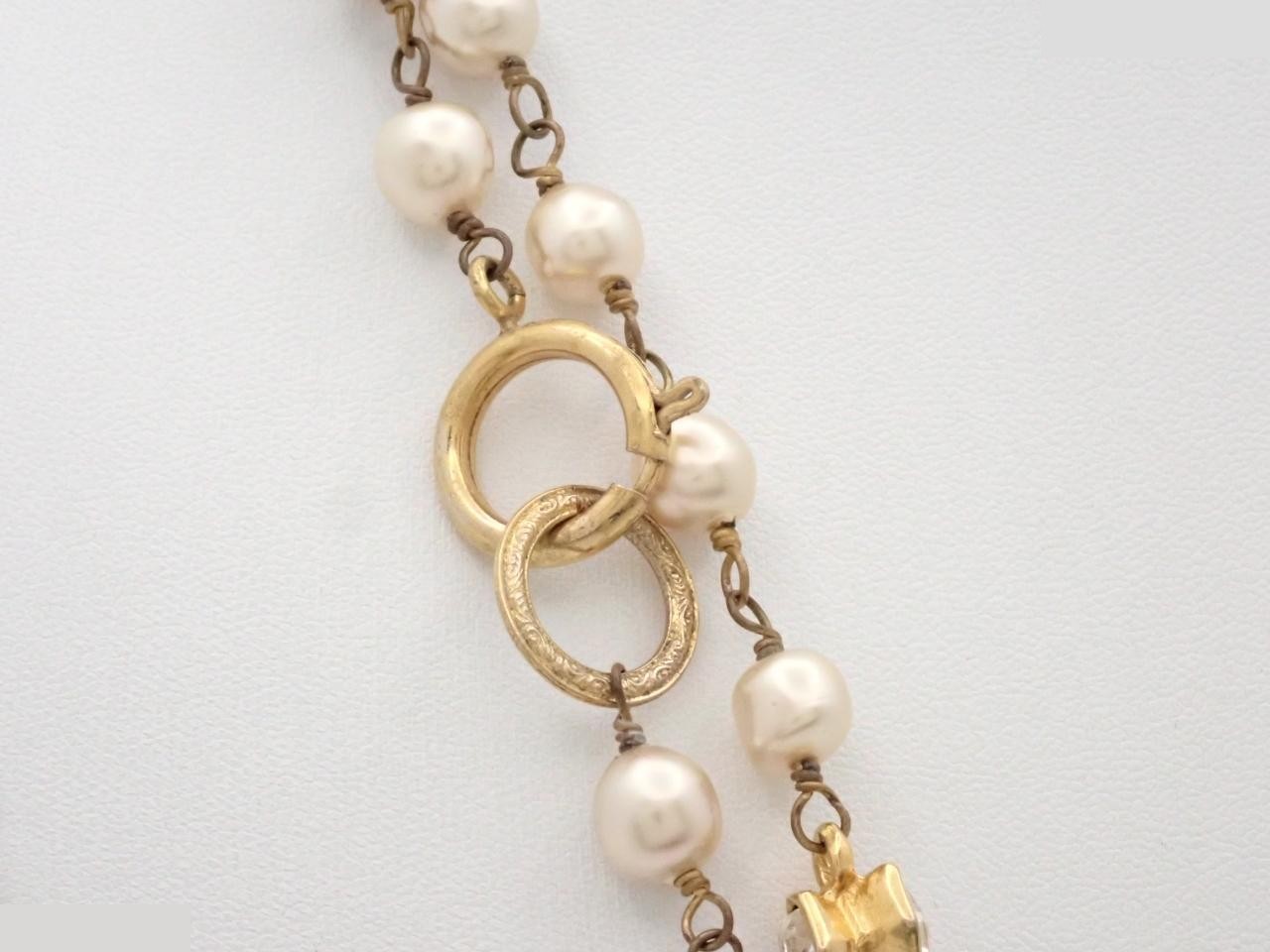 Rhinestone and pearl long necklace, approximately 180 cm in length. — view 2