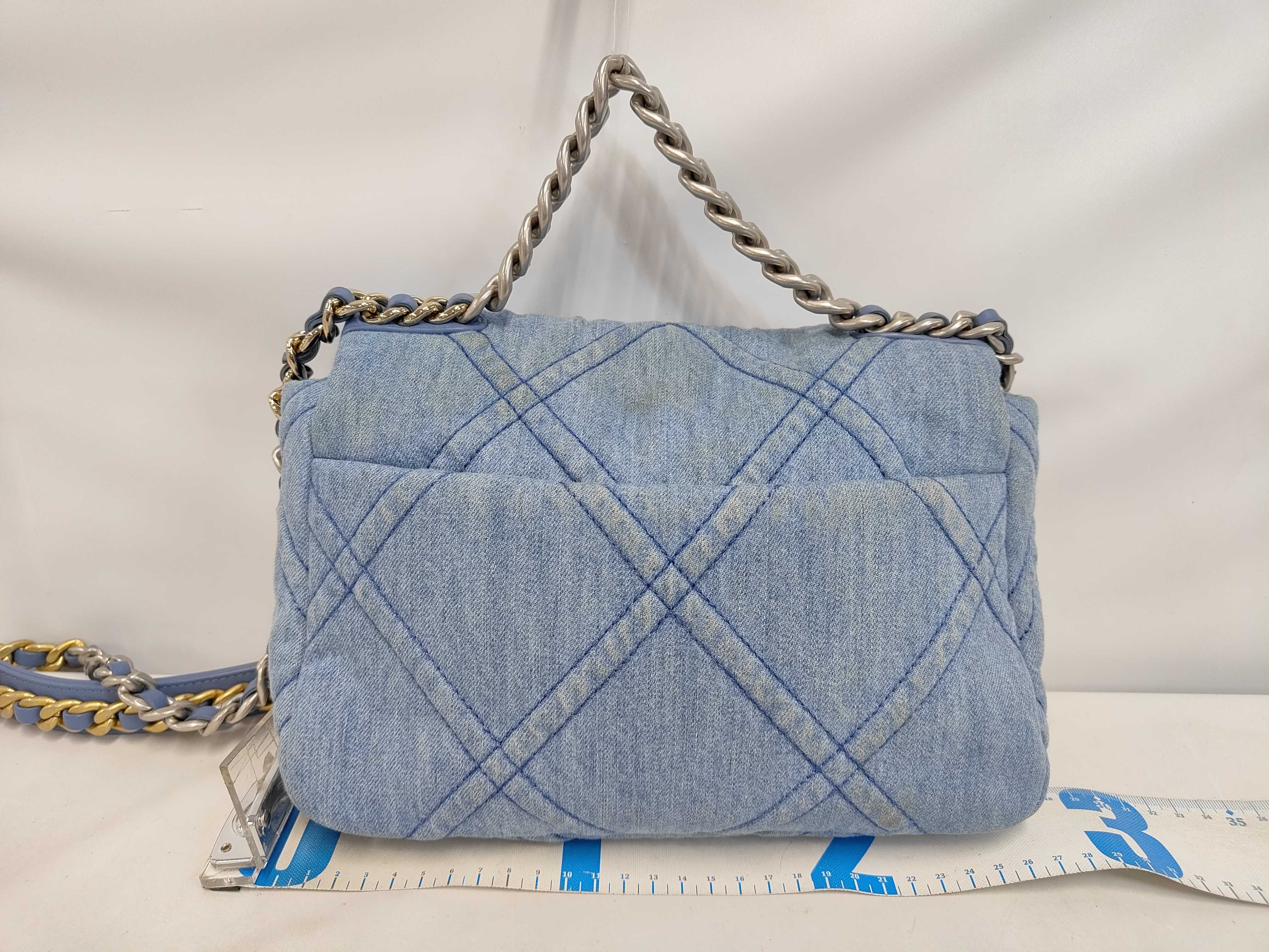 19 Denim Gold Hardware Chain Shoulder Bag with Serial Number Plate — view 2
