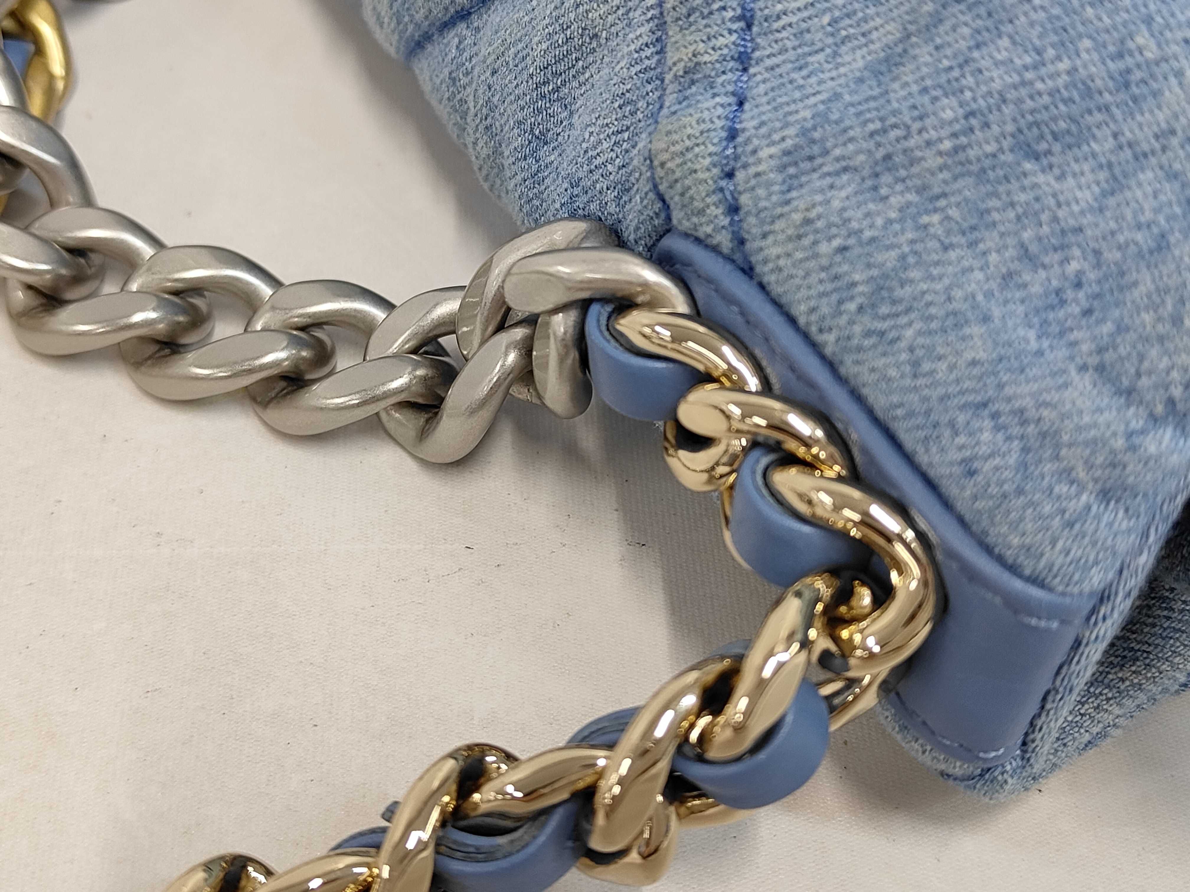 19 Denim Gold Hardware Chain Shoulder Bag with Serial Number Plate — view 6