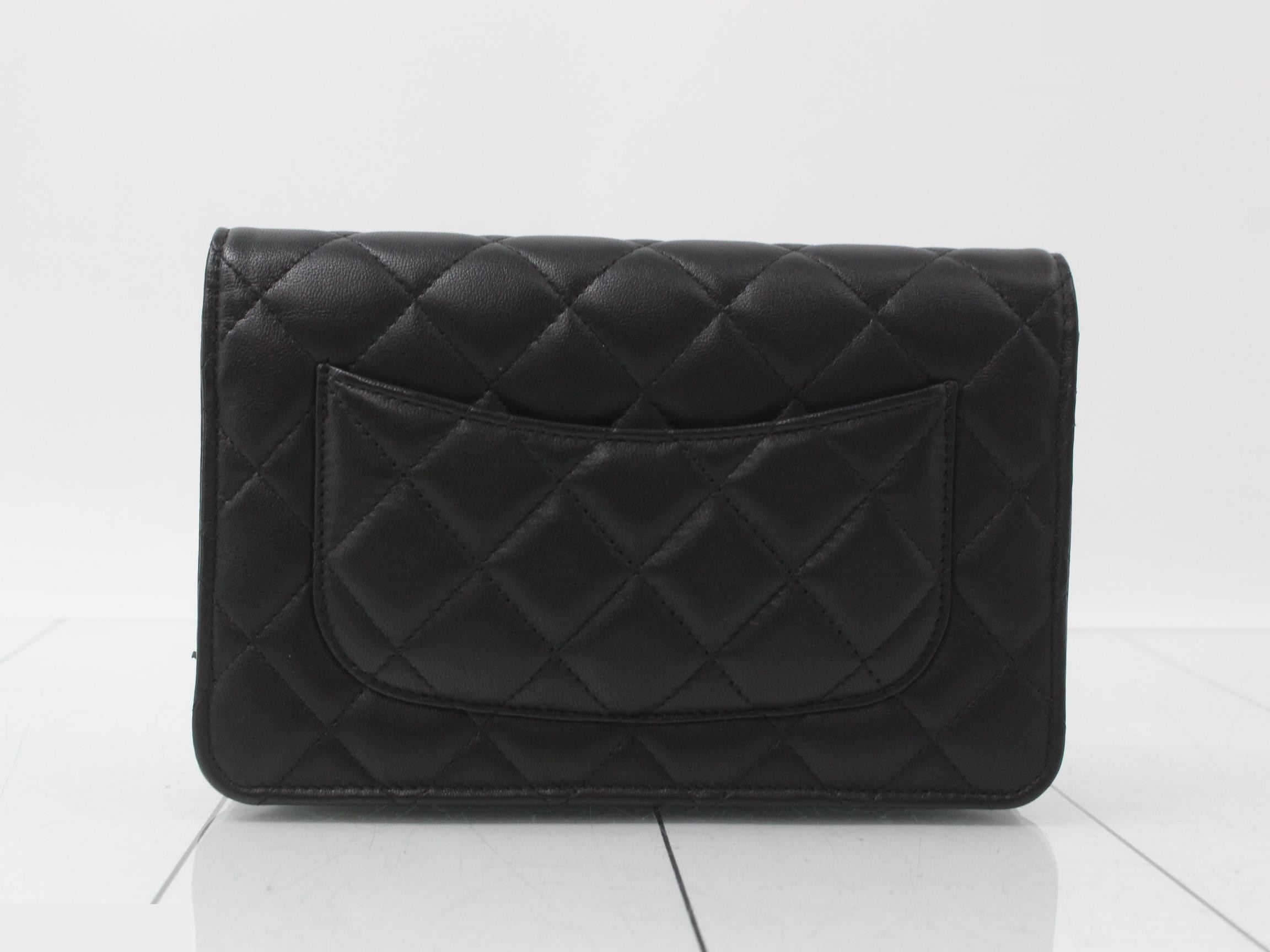 Chain Wallet, Matelassé, Lambskin Leather, Black — view 2