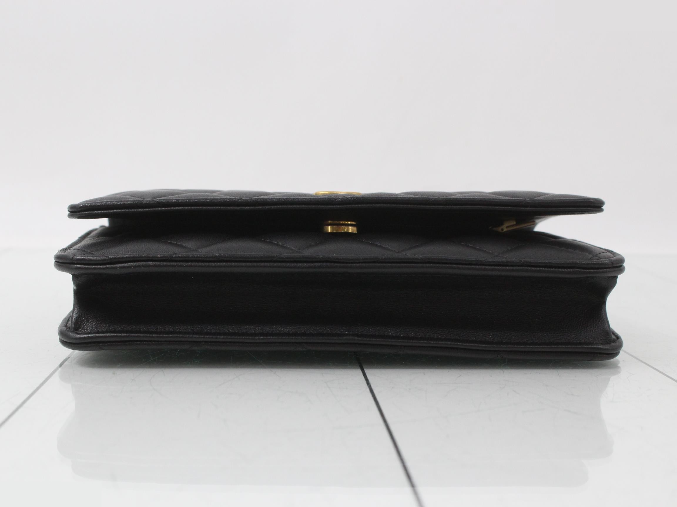 Chain Wallet, Matelassé, Lambskin Leather, Black — view 3