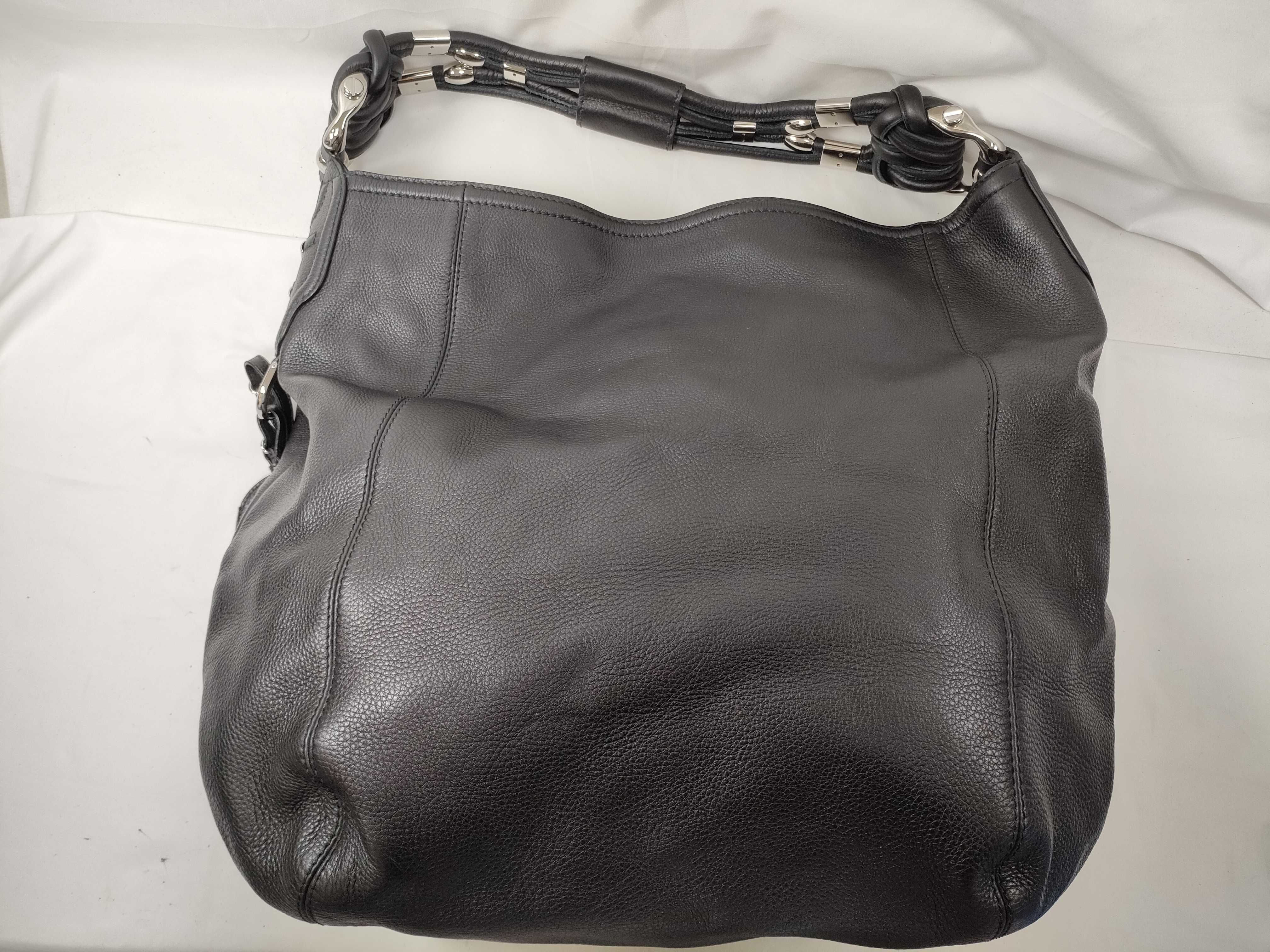 Black Leather Bamboo Tassel Tote Bag (Handbag)