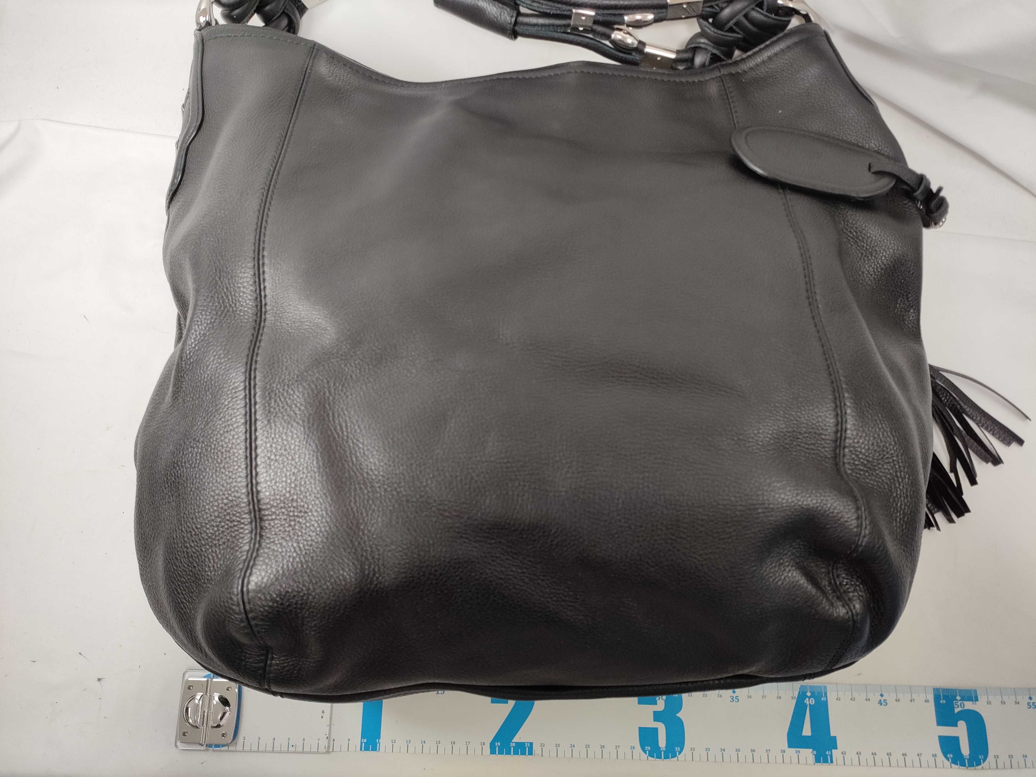 Black Leather Bamboo Tassel Tote Bag (Handbag) — view 2