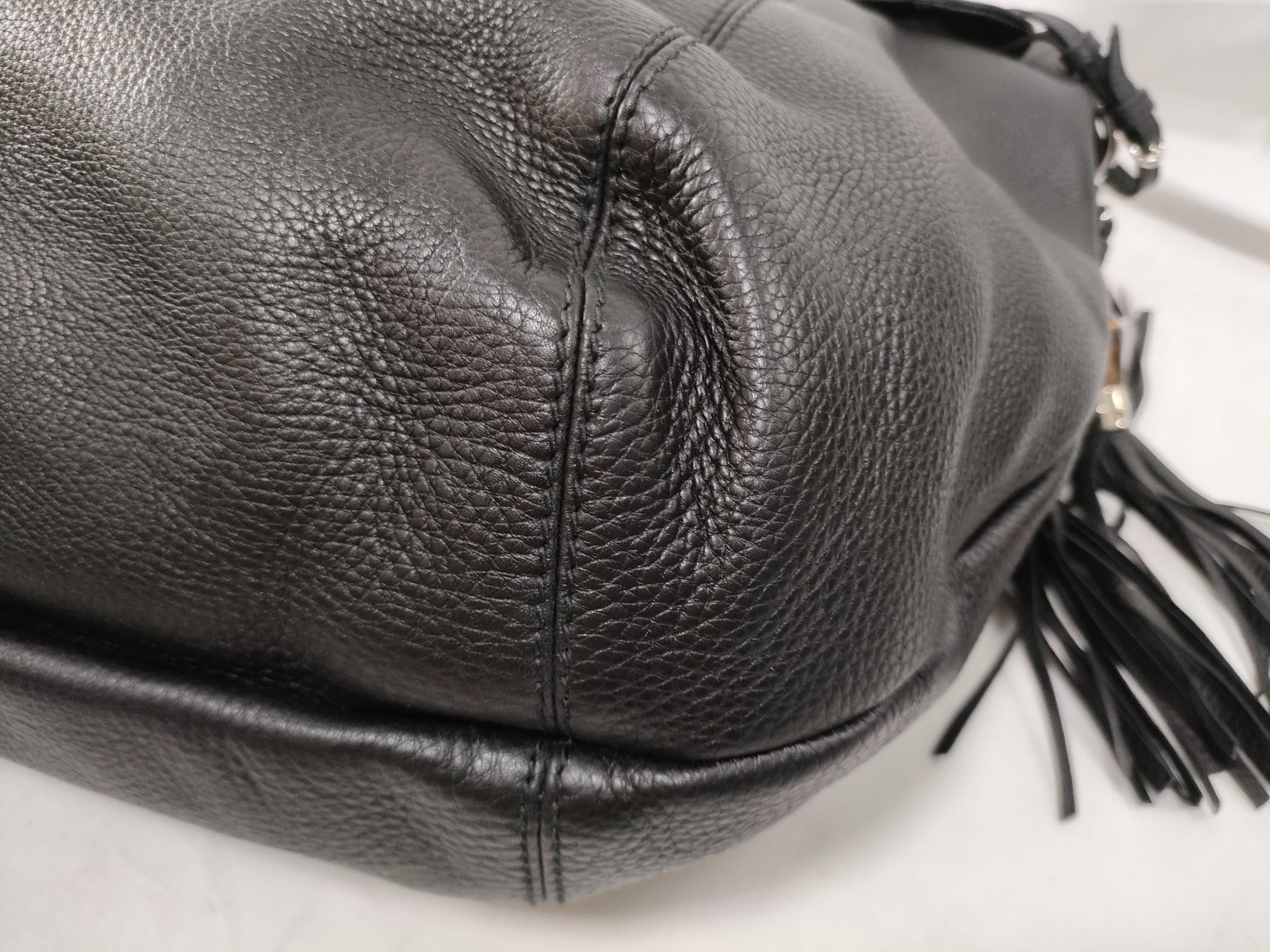 Black Leather Bamboo Tassel Tote Bag (Handbag) — view 4