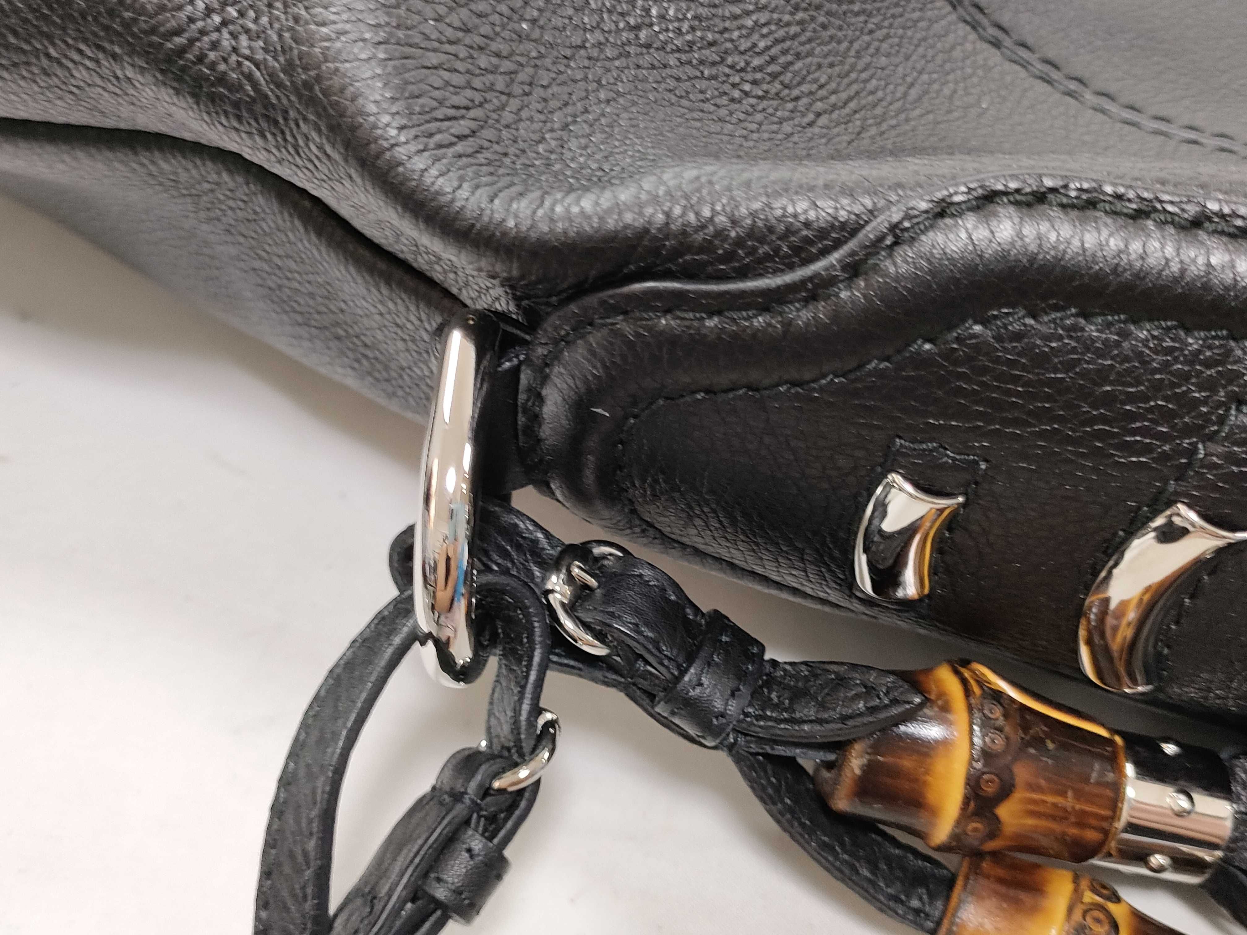 Black Leather Bamboo Tassel Tote Bag (Handbag) — view 8