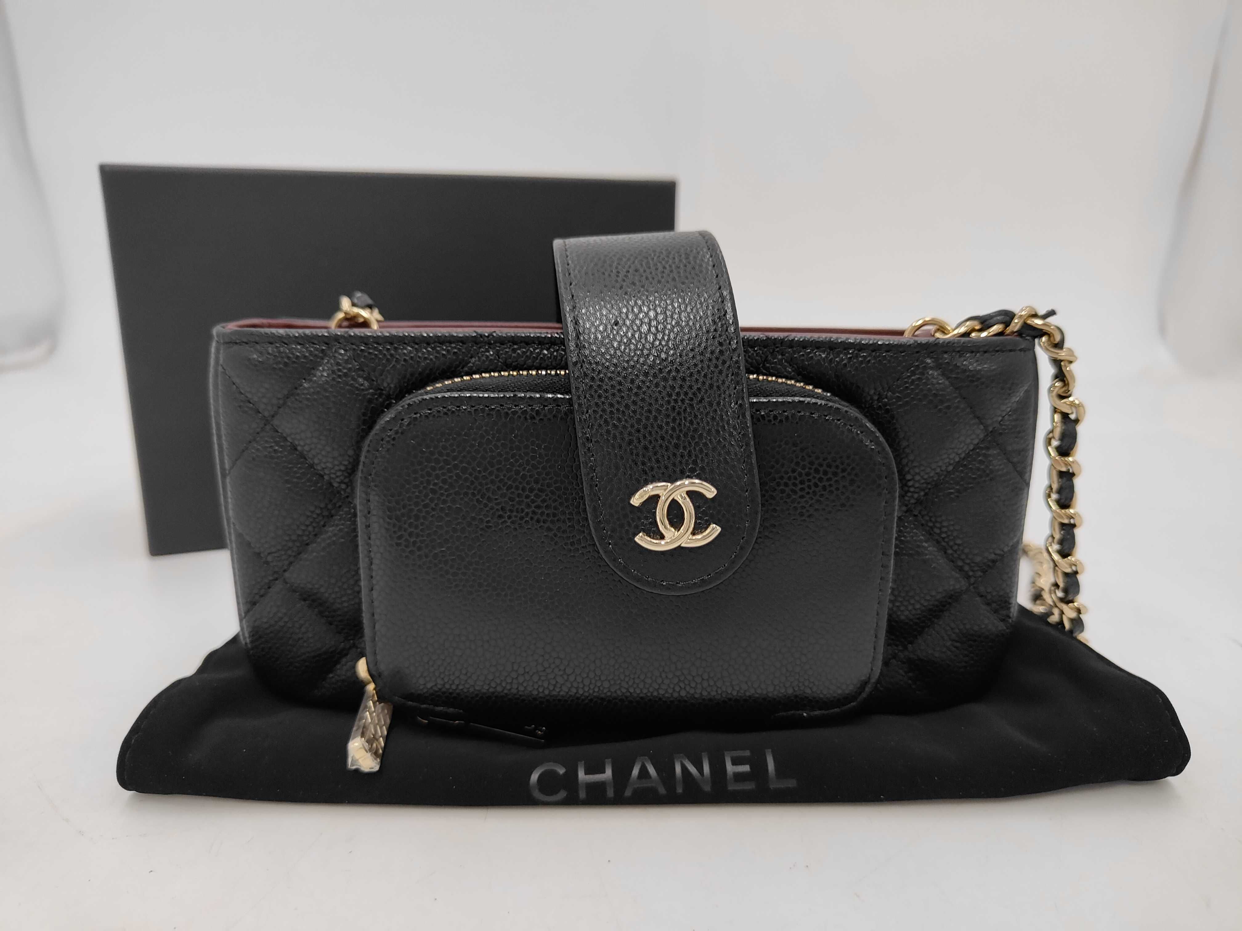 SLG CAVIAR SKIN PHONE CASE CHAIN SHOULDER BLACK MICROCHIP AP2916 XKGEHXLJ Shoulder Bag