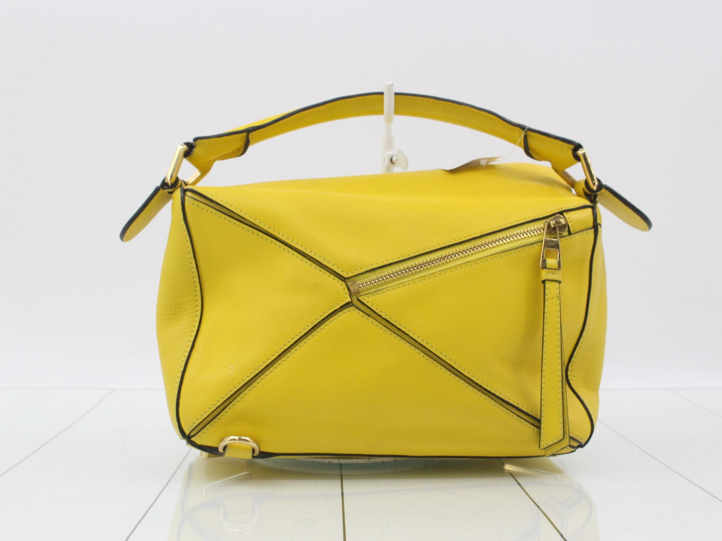 Puzzle Leather 2-Way Handbag, Yellow — view 2