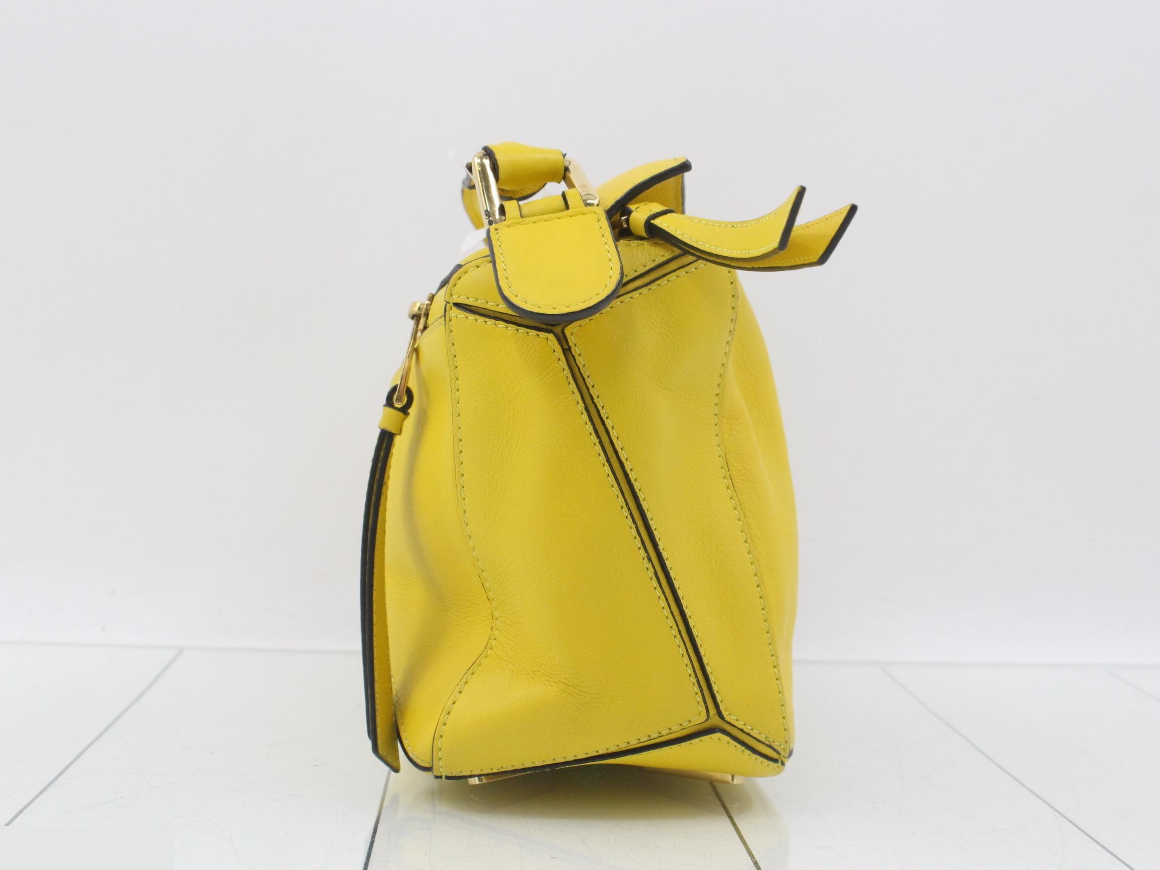 Puzzle Leather 2-Way Handbag, Yellow — view 4