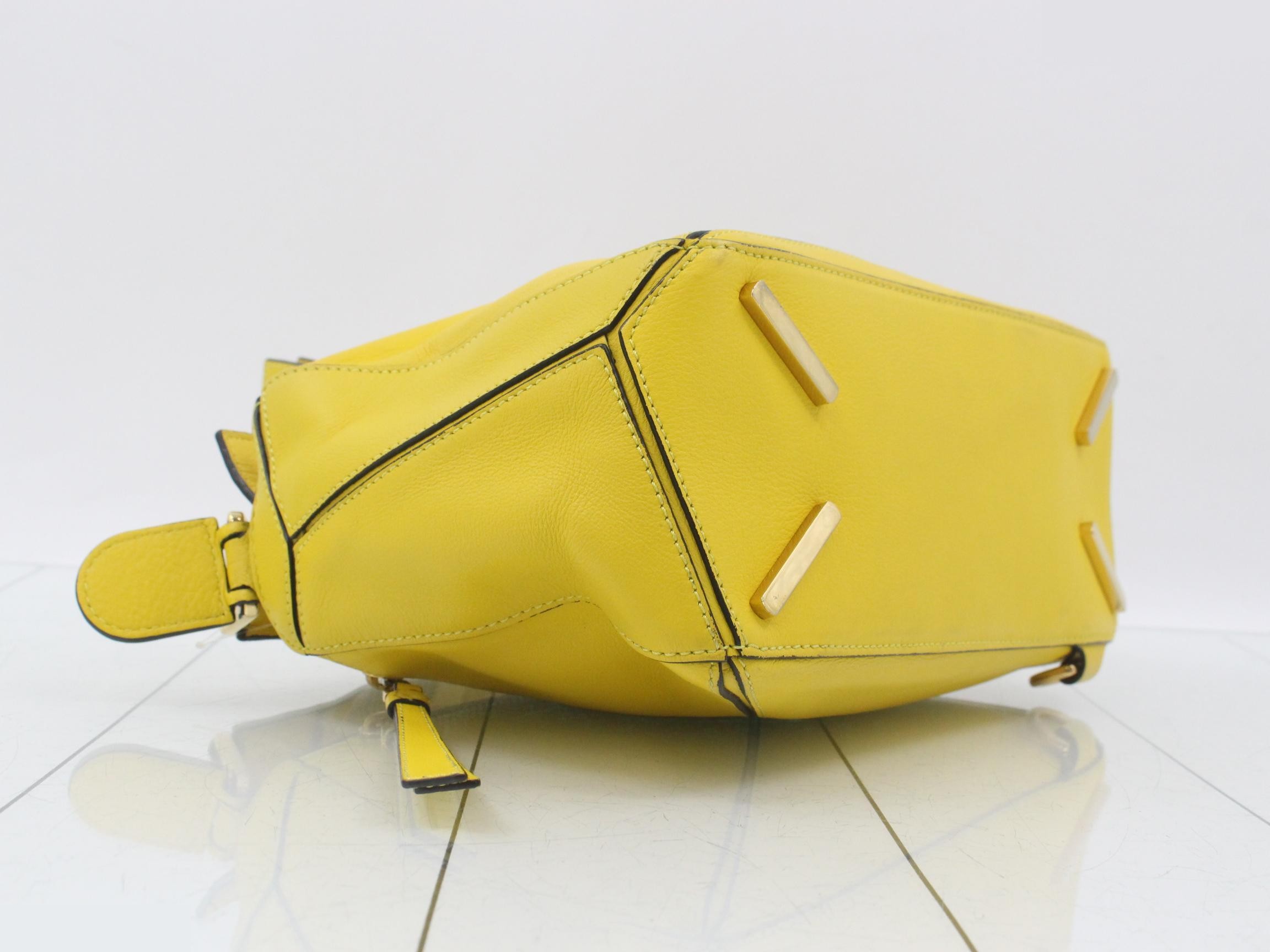 Puzzle Leather 2-Way Handbag, Yellow — view 5