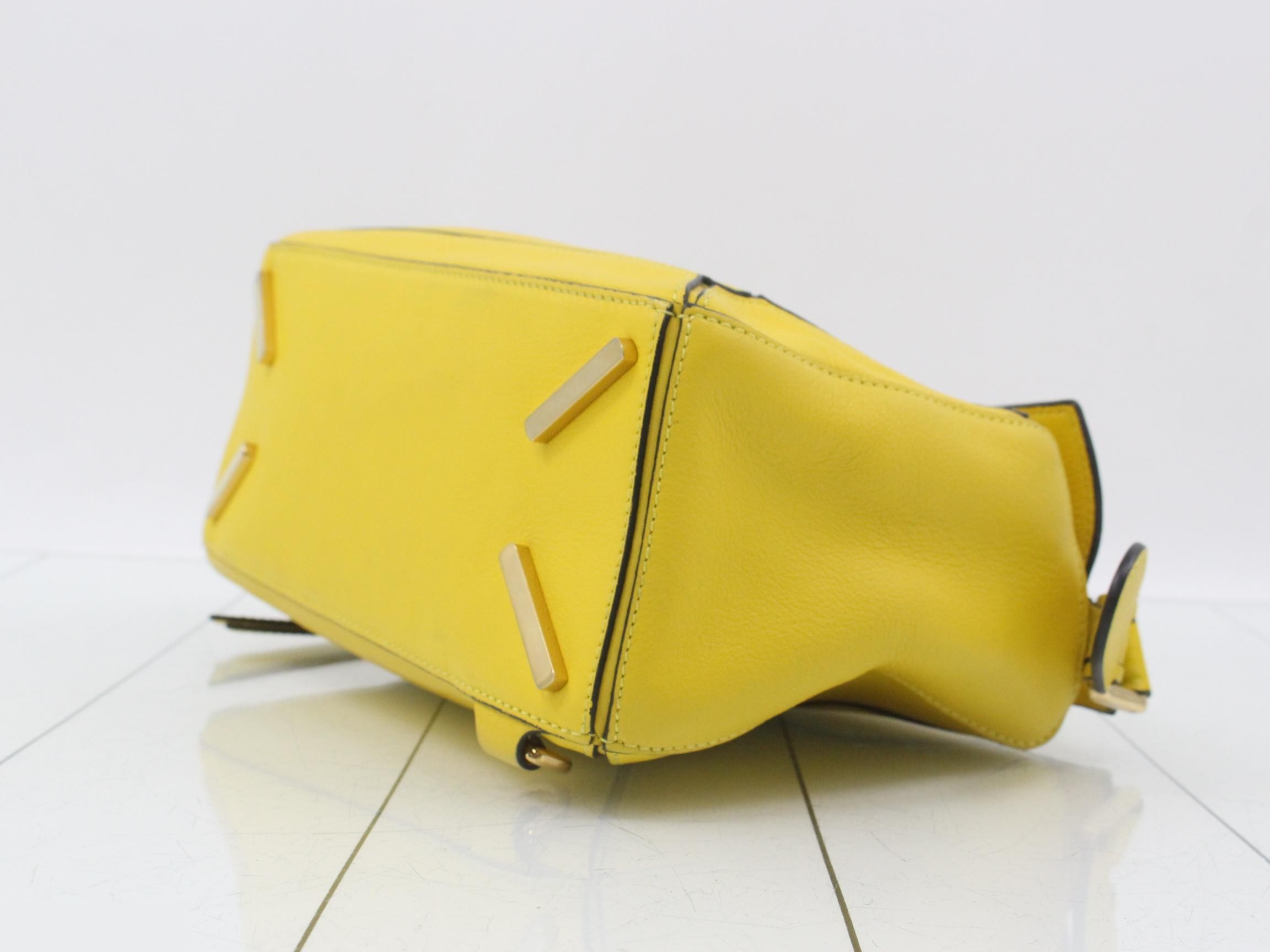 Puzzle Leather 2-Way Handbag, Yellow — view 6