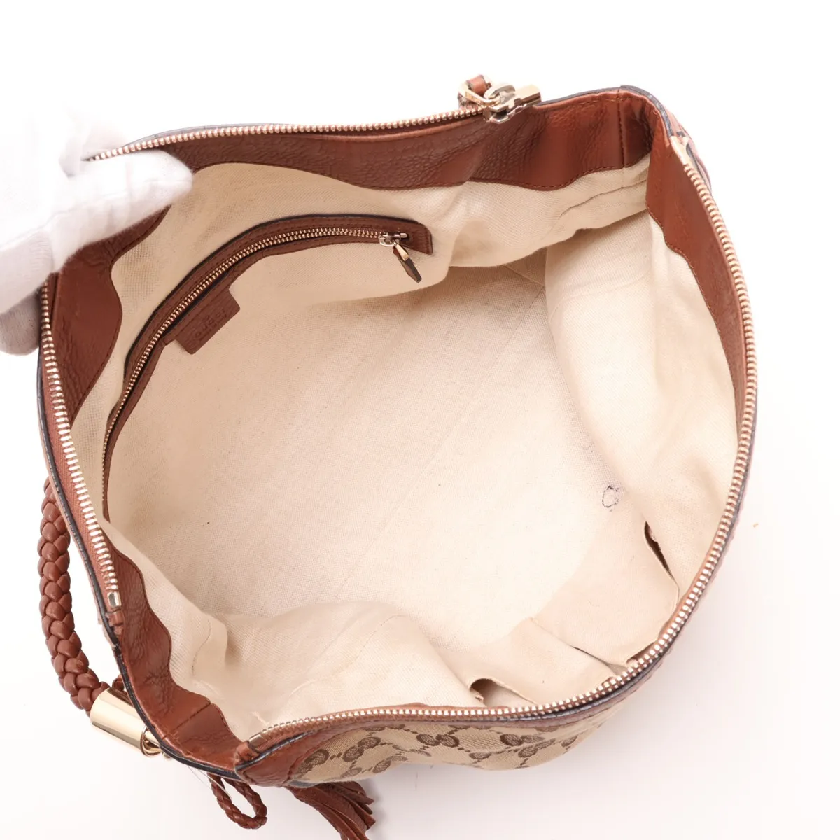 GG Canvas 269949 Canvas x Leather Shoulder Bag Beige x Brown — view 7
