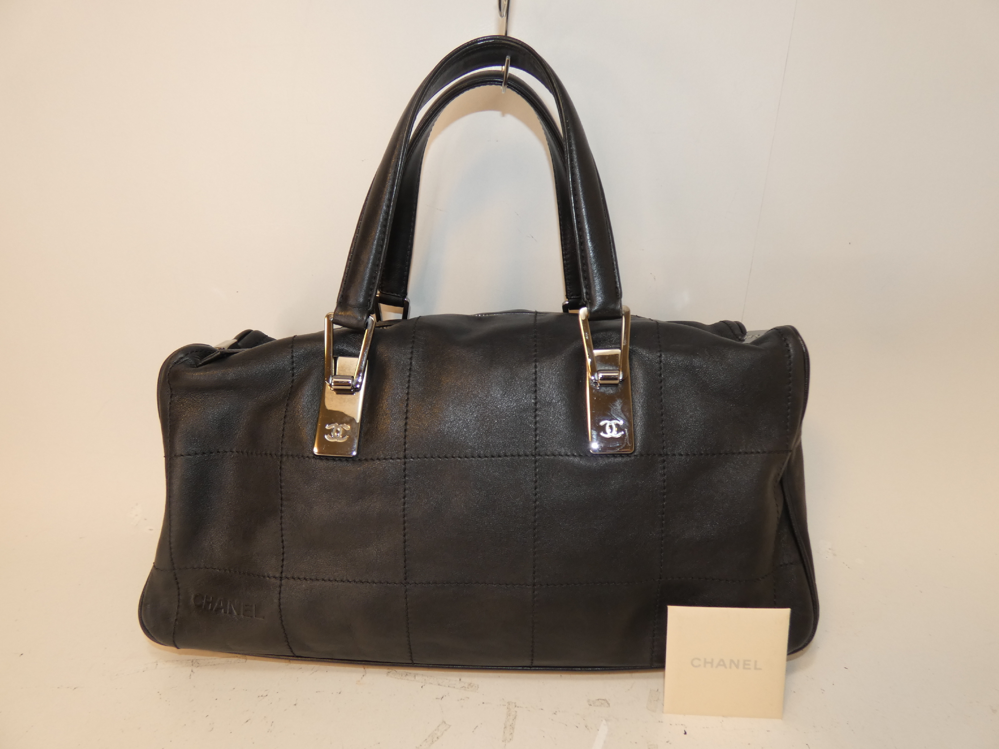 Chocolate Bar Black Leather Boston Handbag