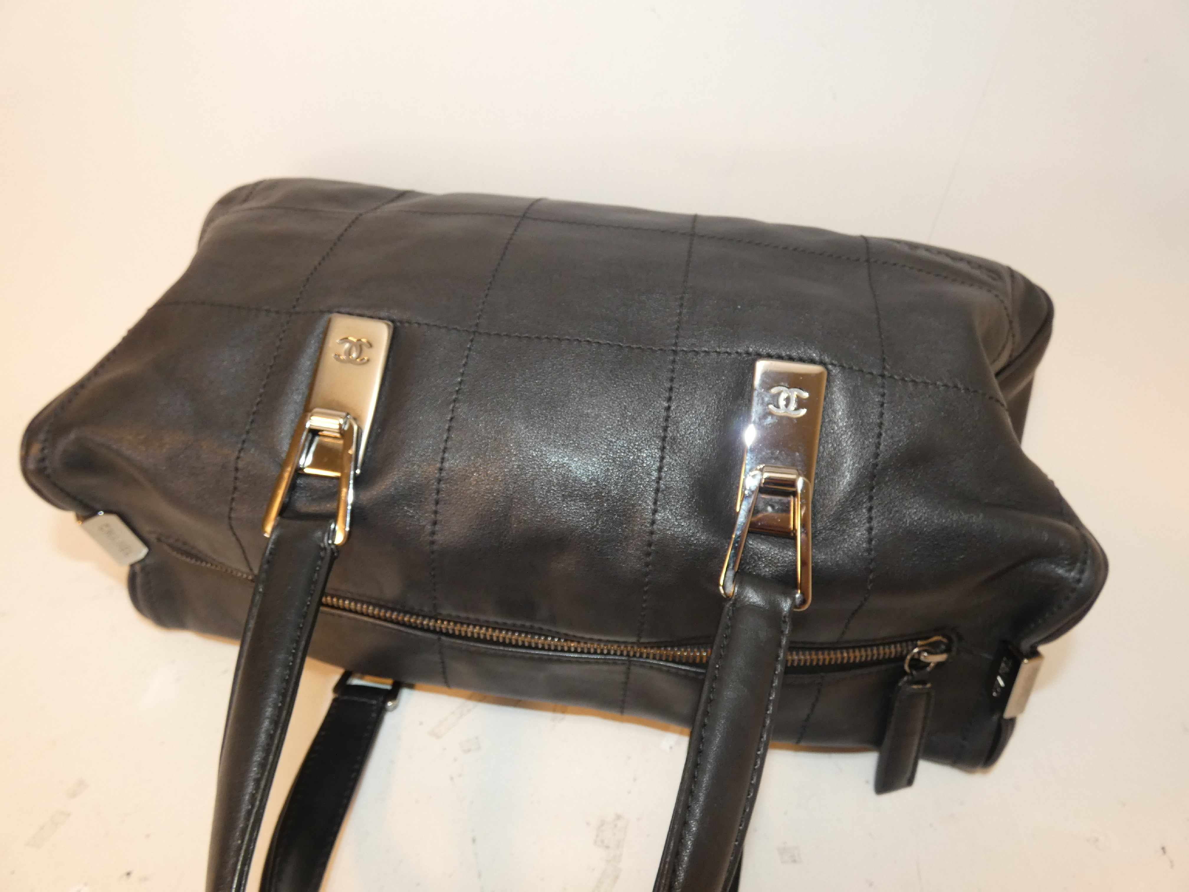 Chocolate Bar Black Leather Boston Handbag — view 4