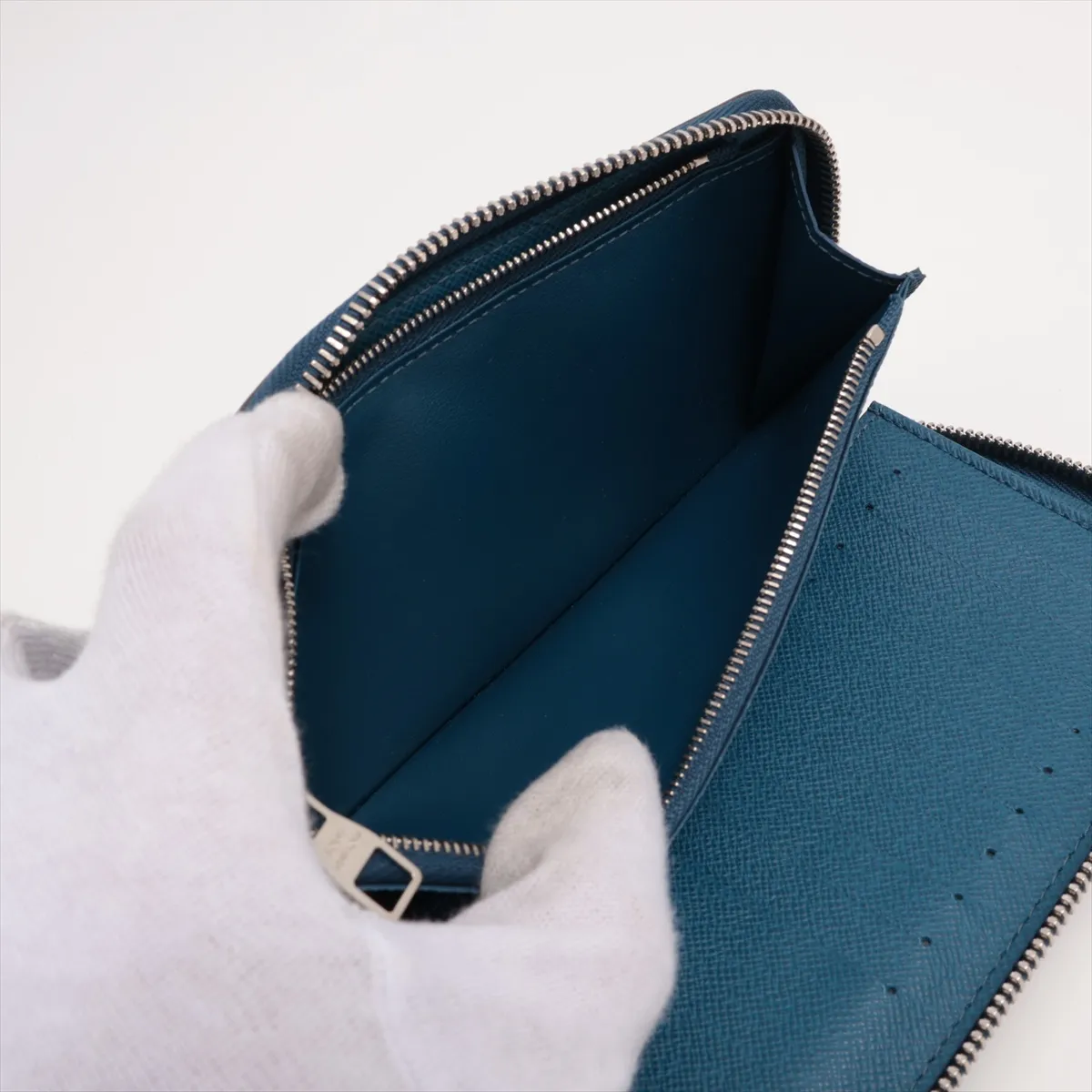 Epi Zippy Vertical M60966 CA5116 Blue Round Zip Wallet with Initial Zipper Lane Crack — view 6