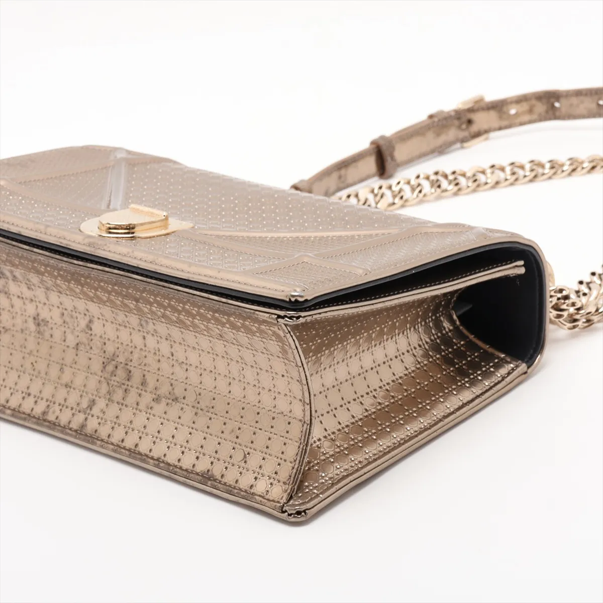 Diorama Leather Chain Shoulder Bag, Gold — view 3
