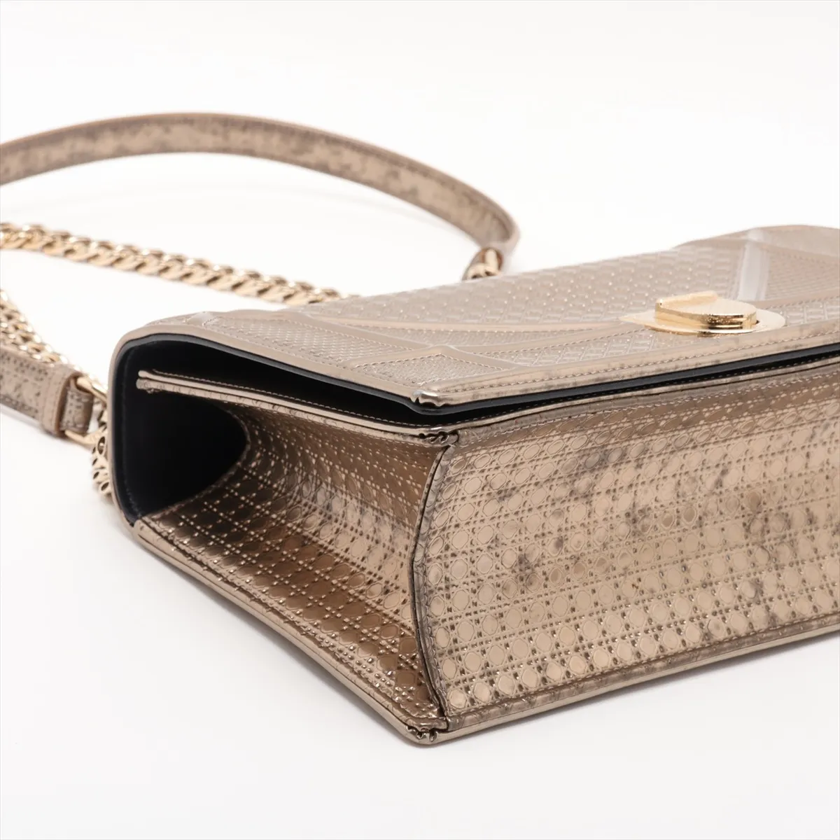 Diorama Leather Chain Shoulder Bag, Gold — view 4