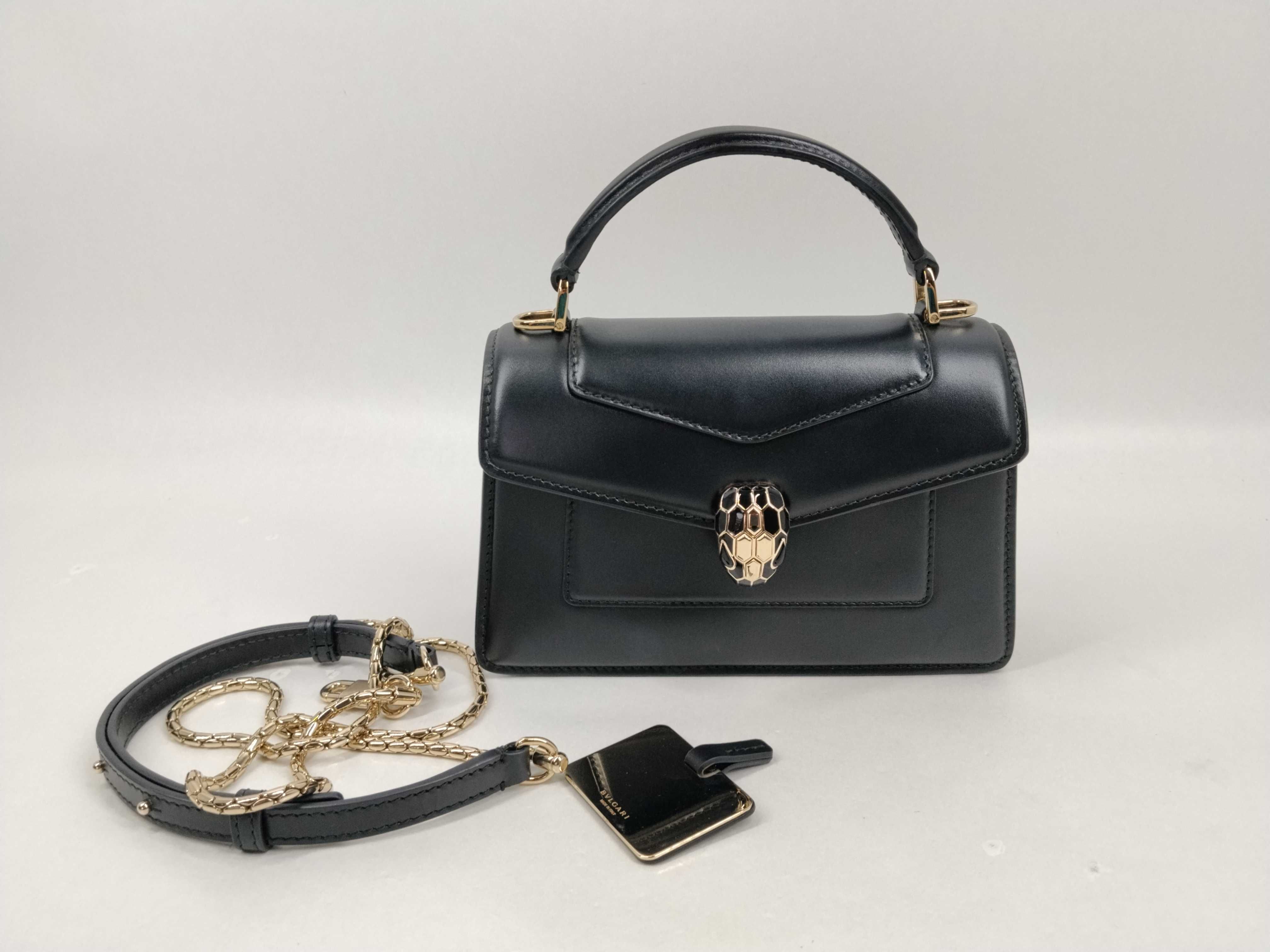 Serpenti Handbag Shoulder Bag Leather Black Handbag