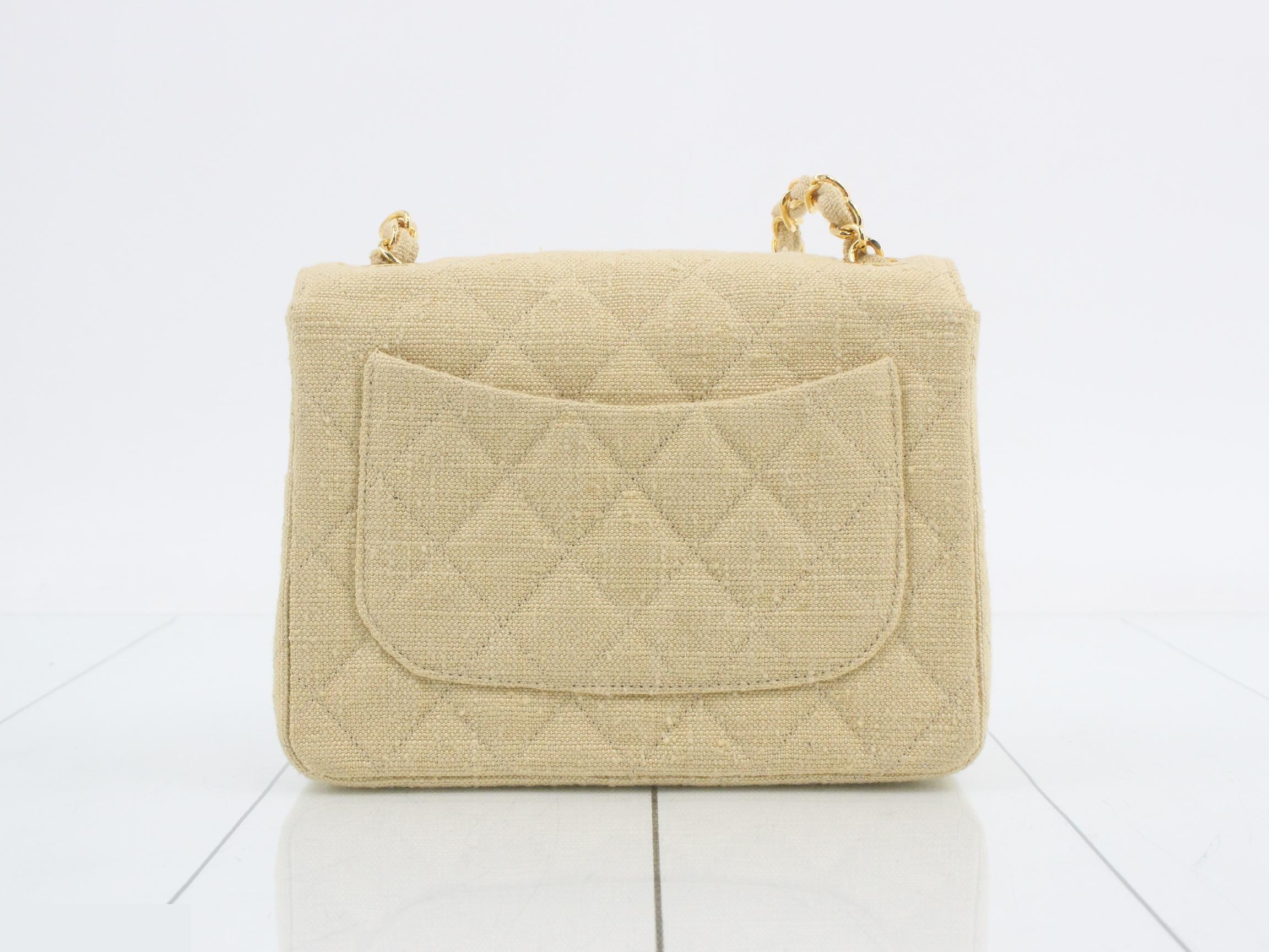 Mini Matelassé Shoulder Bag, Beige Canvas — view 2