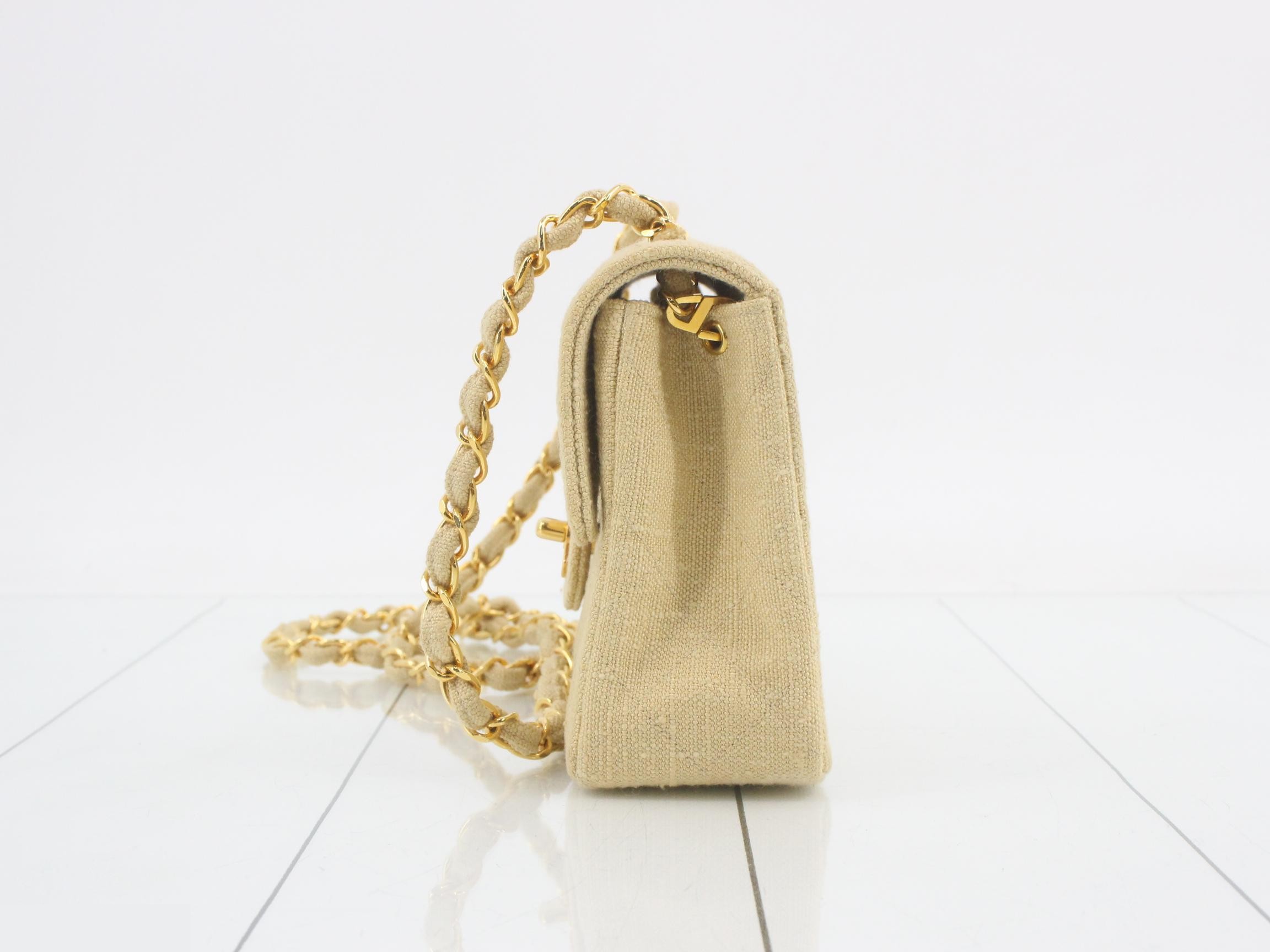 Mini Matelassé Shoulder Bag, Beige Canvas — view 3