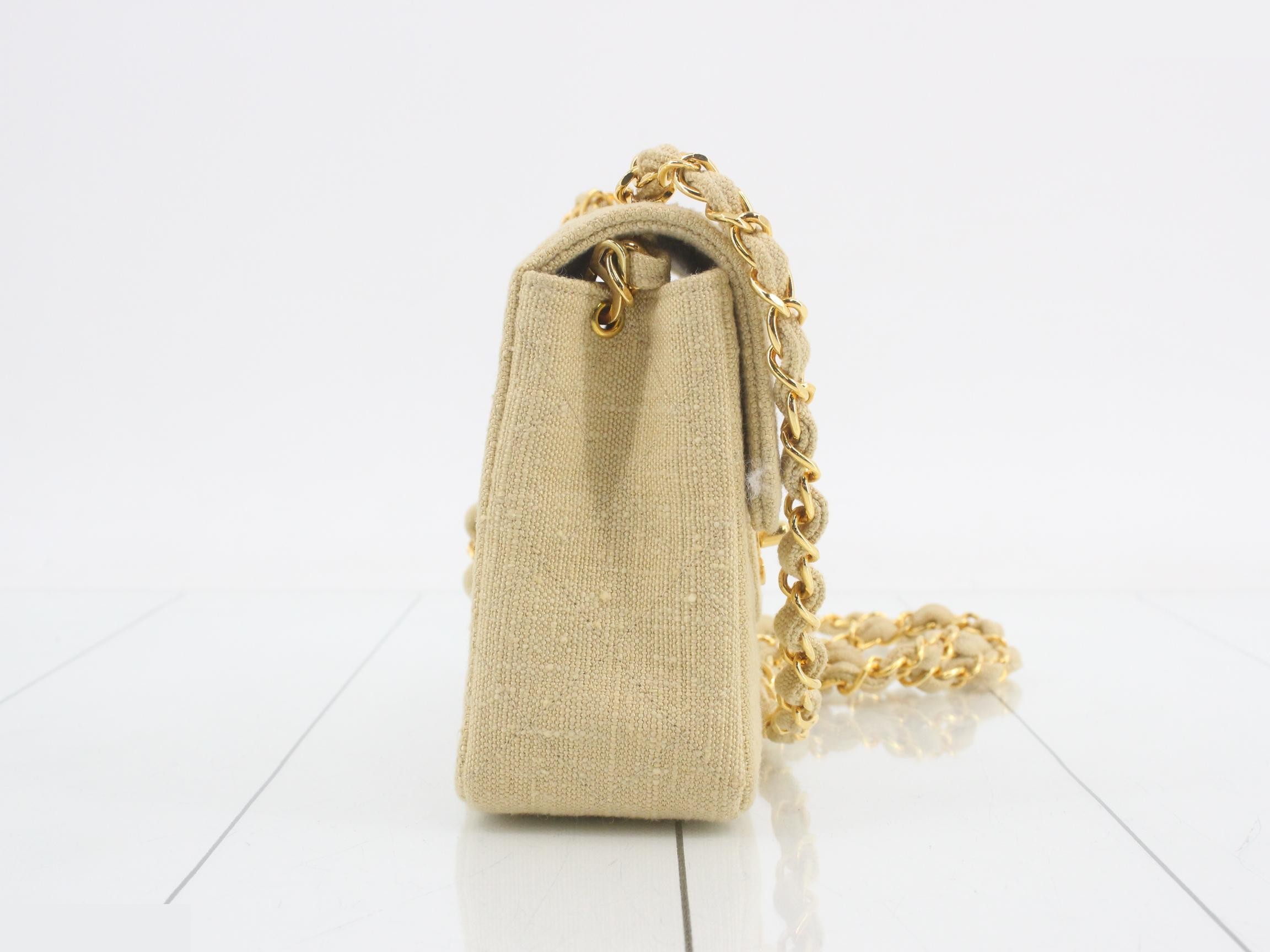 Mini Matelassé Shoulder Bag, Beige Canvas — view 4