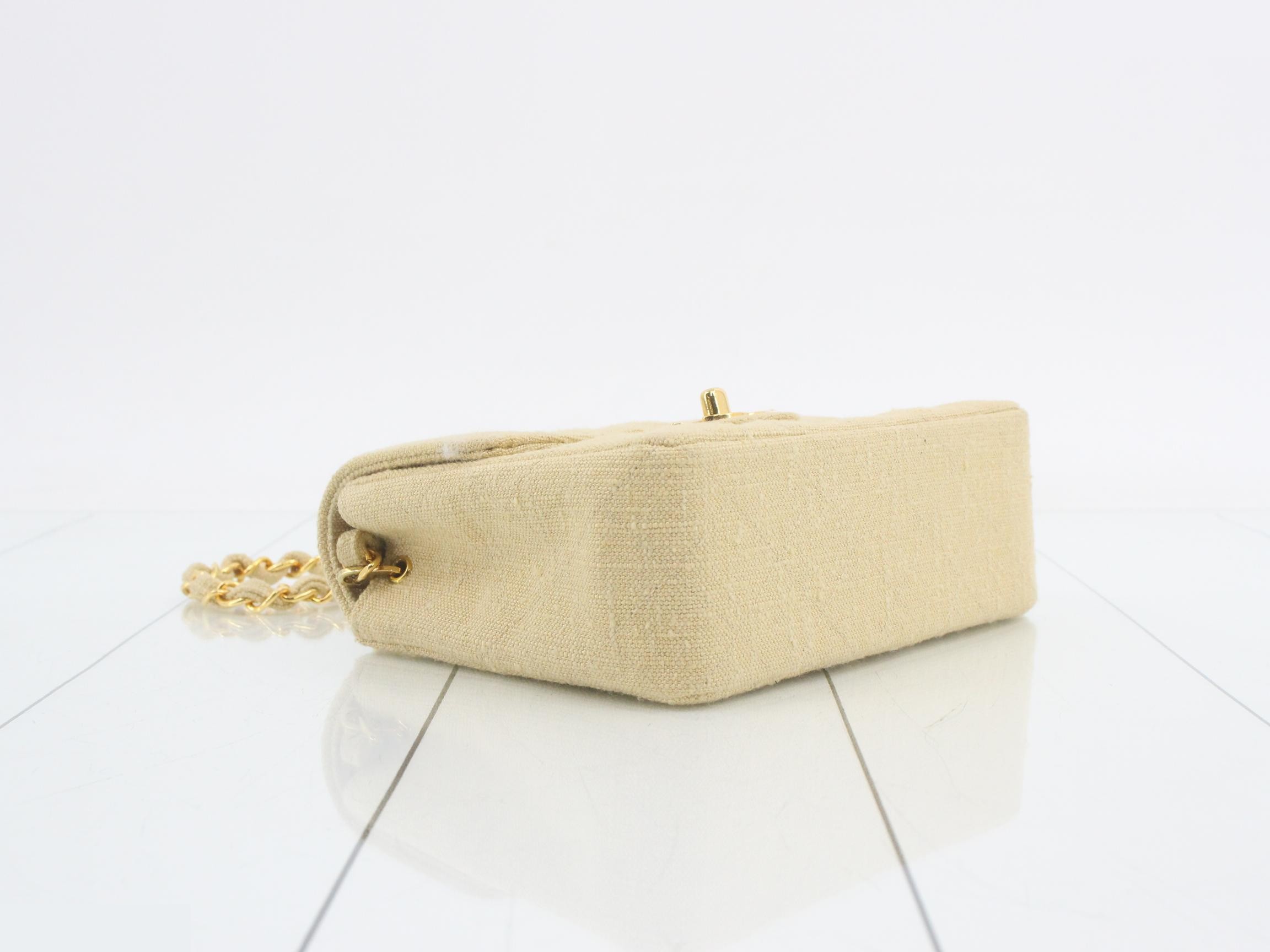 Mini Matelassé Shoulder Bag, Beige Canvas — view 5
