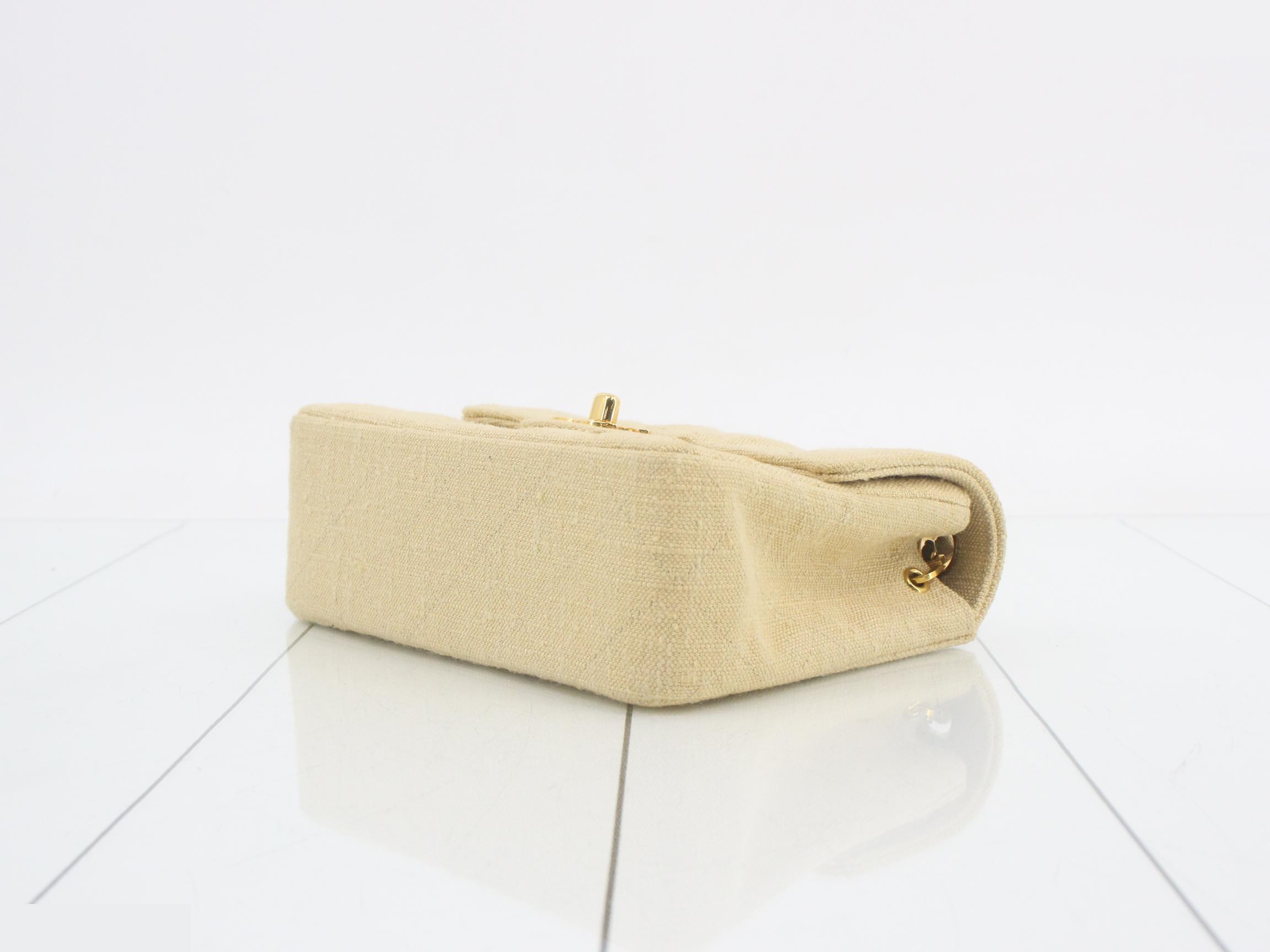 Mini Matelassé Shoulder Bag, Beige Canvas — view 6