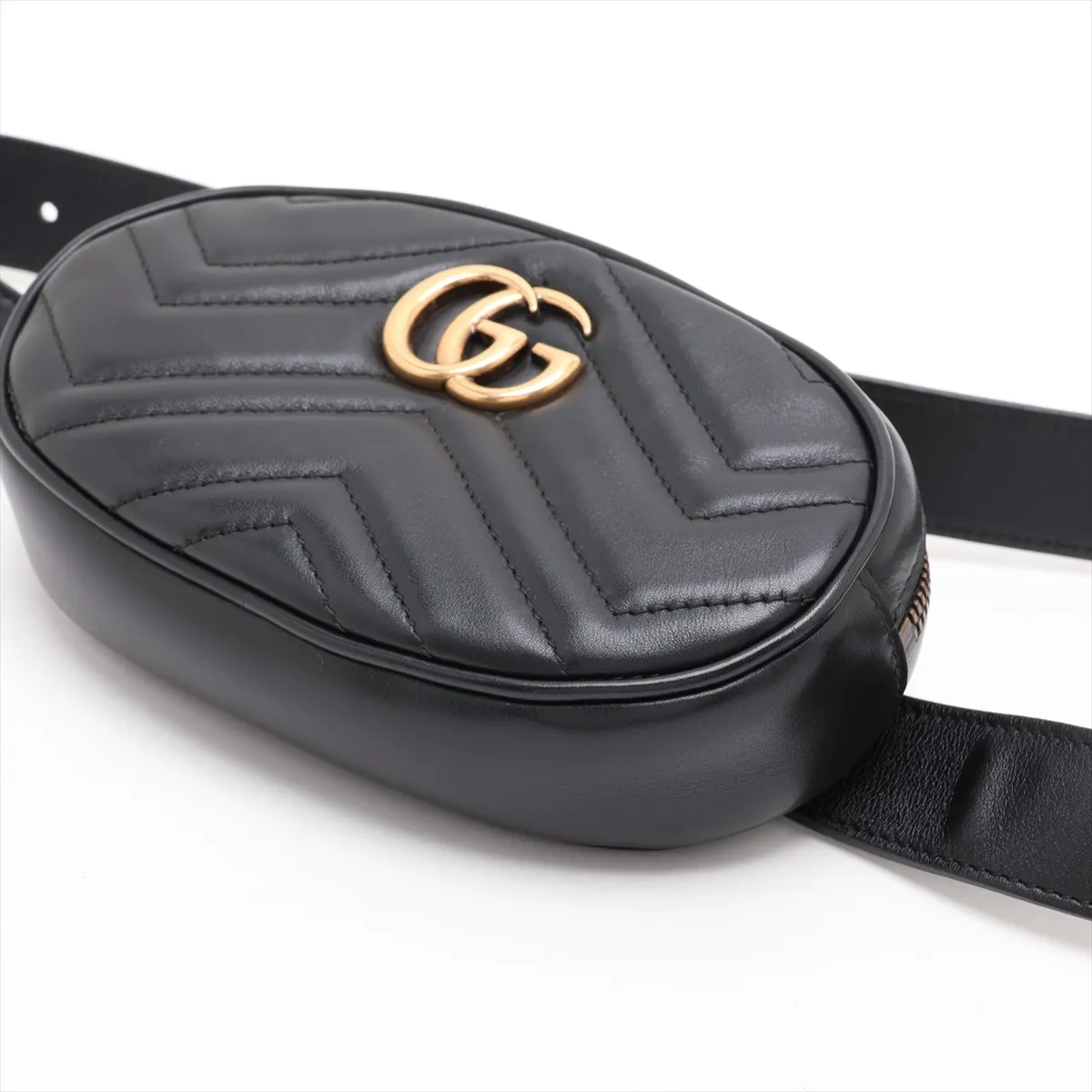 GG Marmont 476484 Leather Waist Pouch, Black — view 3
