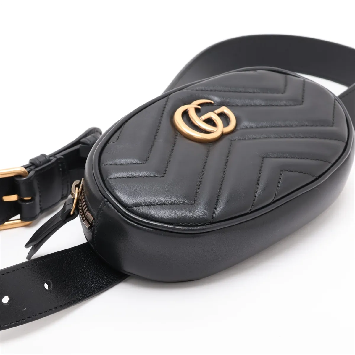 GG Marmont 476484 Leather Waist Pouch, Black — view 4