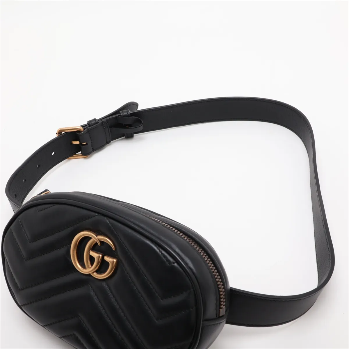GG Marmont 476484 Leather Waist Pouch, Black — view 5