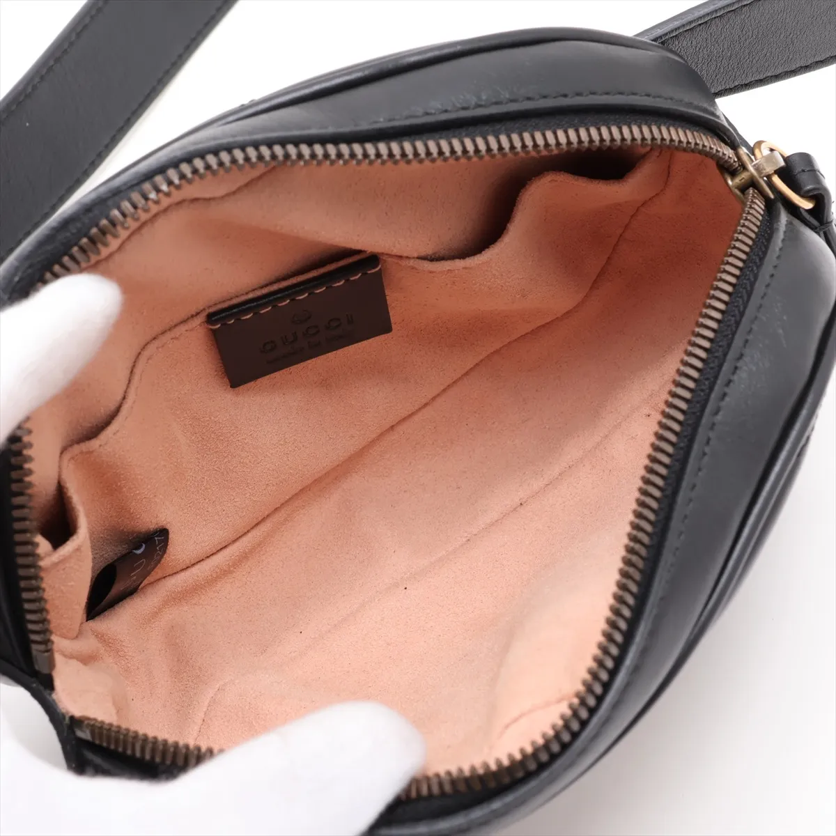 GG Marmont 476484 Leather Waist Pouch, Black — view 6