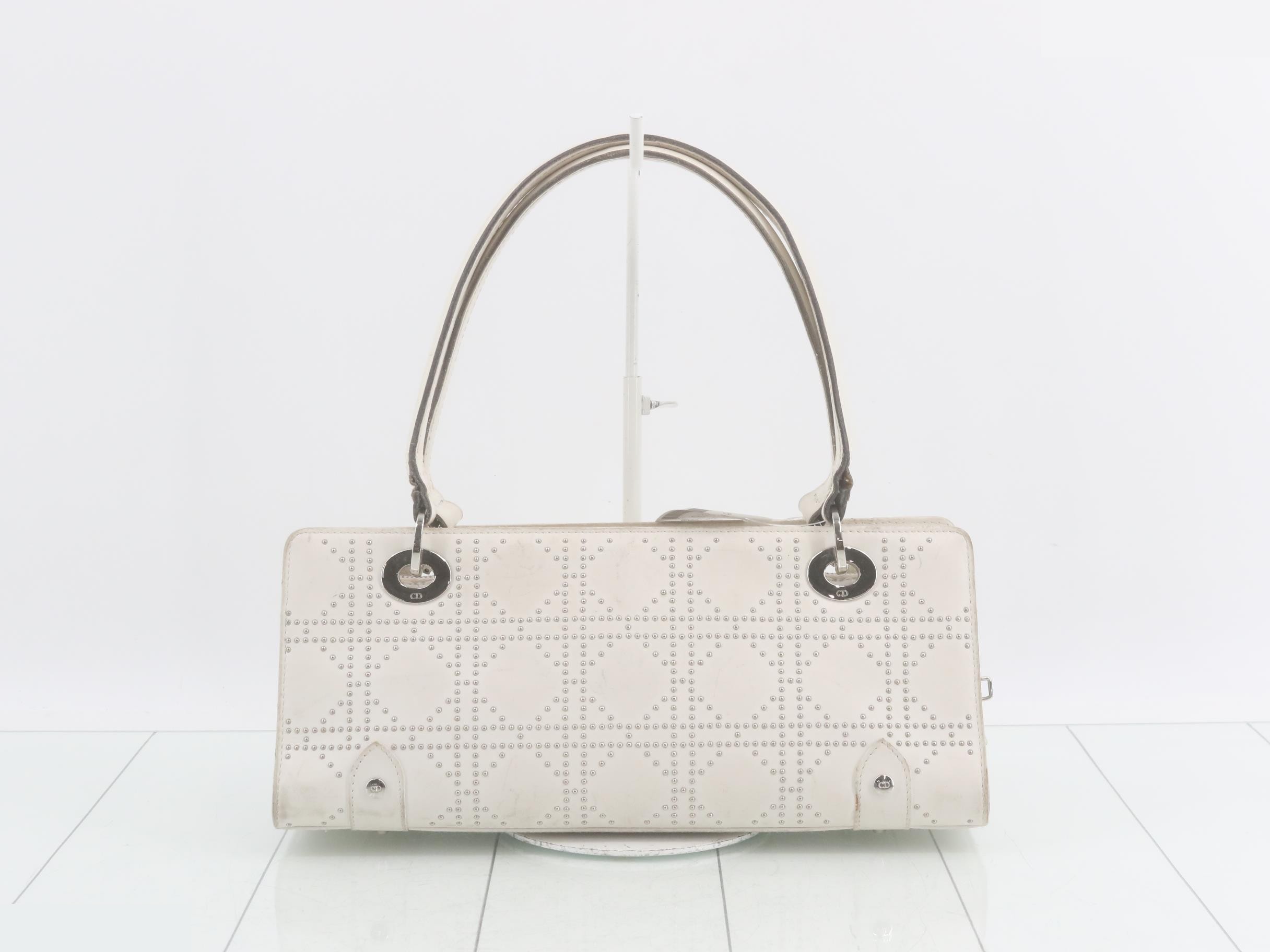 Cannage Leather Stud Handbag, White — view 2