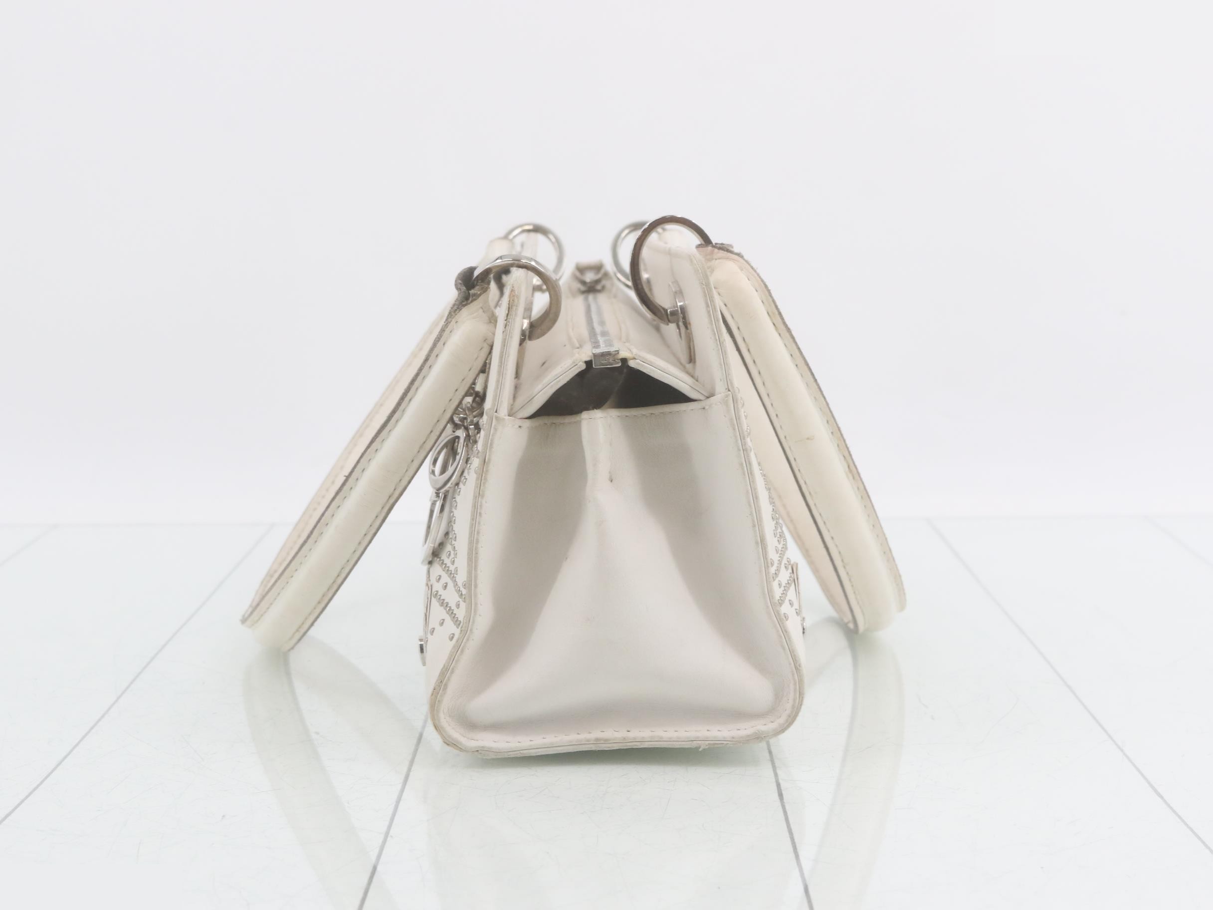 Cannage Leather Stud Handbag, White — view 3